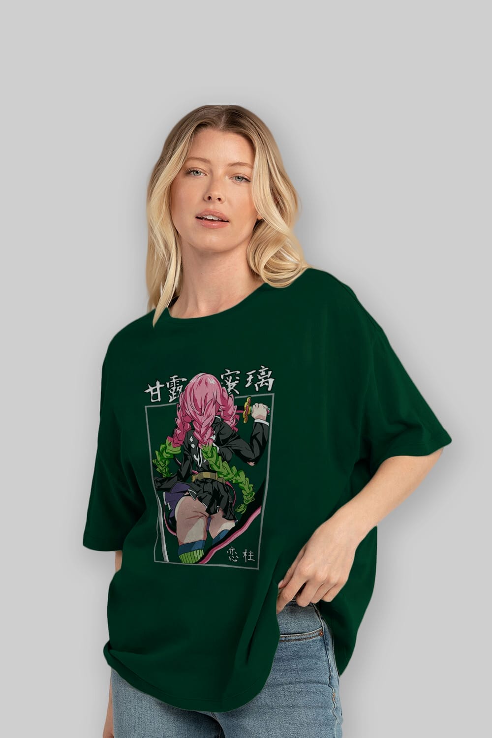 Mitsuri DEMONSLAYER Anime Ön Baskılı Oversize t-shirt %100 pamuk Erkek Kadın Unisex