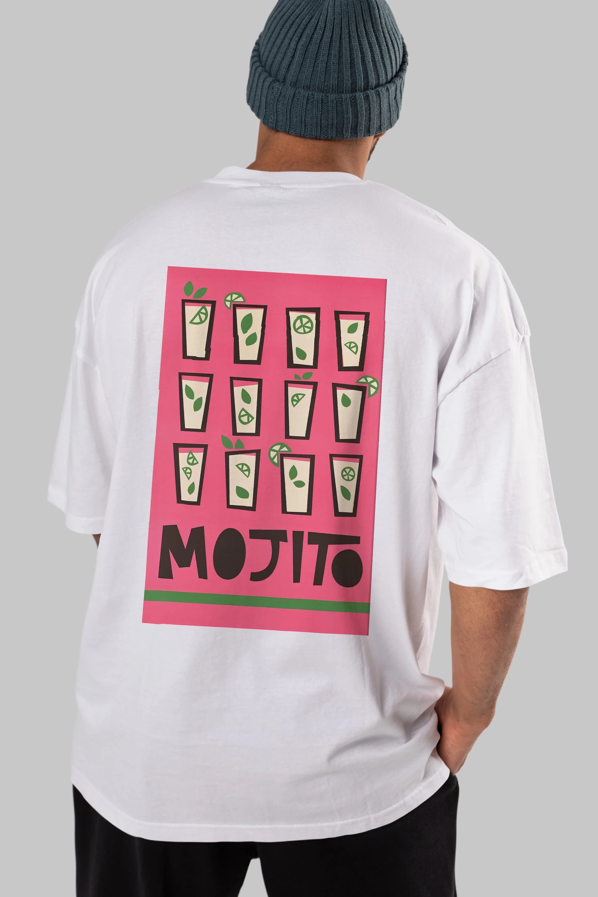 Mojito Arka Baskılı Oversize t-shirt Erkek Kadın Unisex %100 Pamuk Bisiklet Yaka tişort