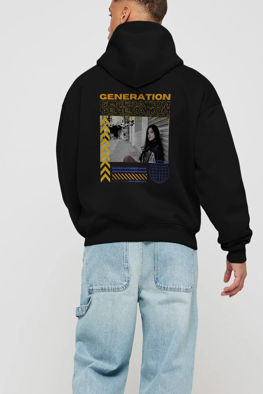 Generation Yazılı Arka Baskılı Oversize Hoodie Kapüşonlu Sweatshirt Erkek Kadın Unisex