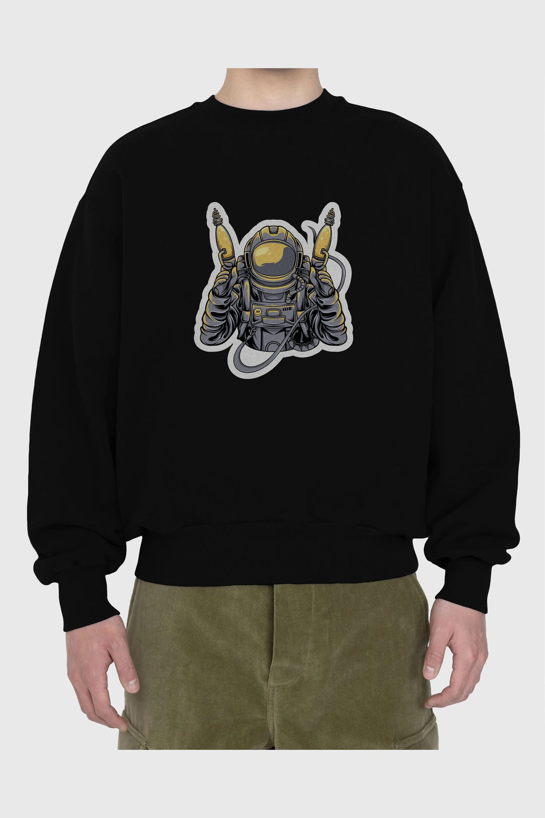 Alien Hunter Sticker Ön Baskılı Oversize Sweatshirt Erkek Kadın Unisex
