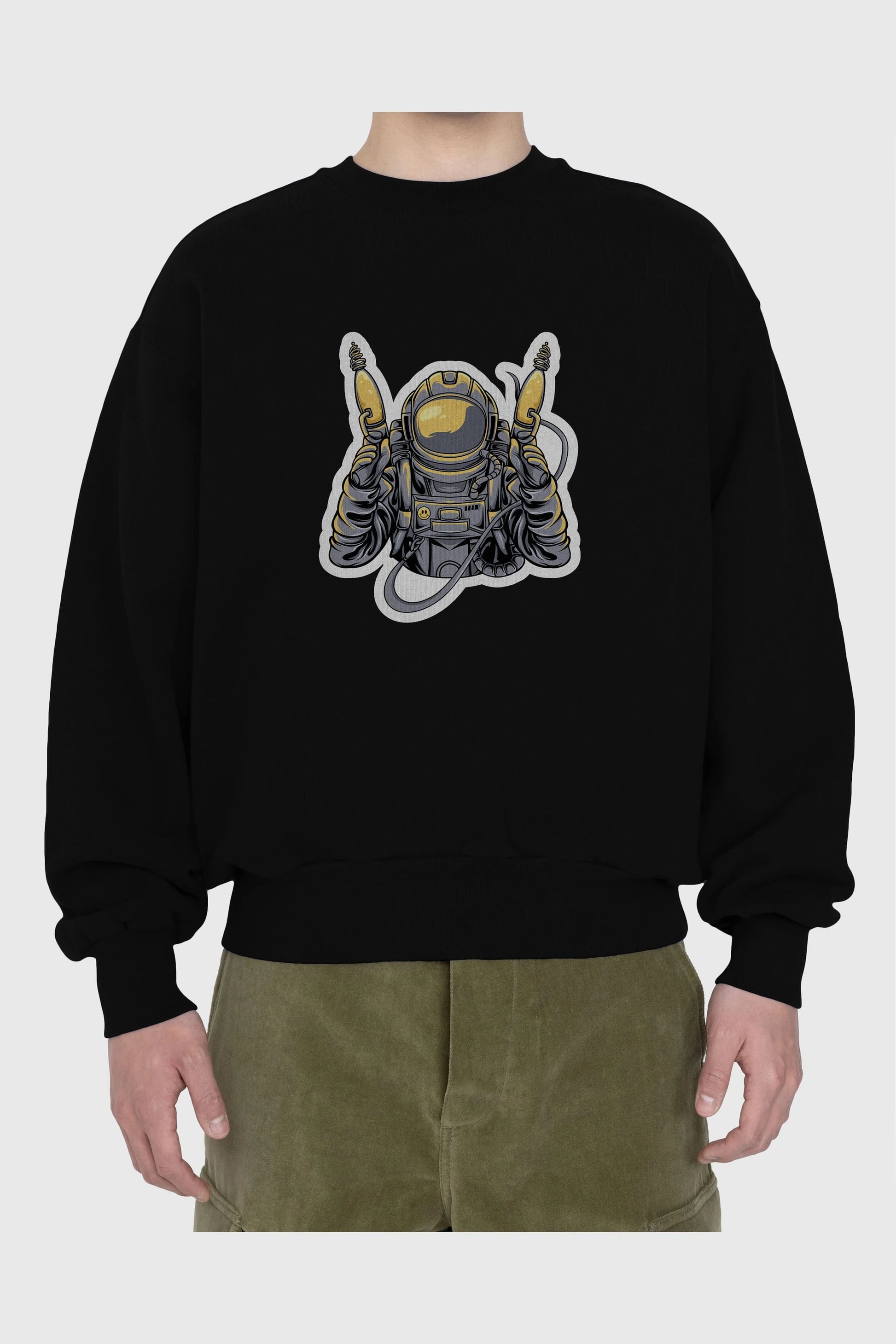 Alien Hunter Sticker Ön Baskılı Oversize Sweatshirt Erkek Kadın Unisex