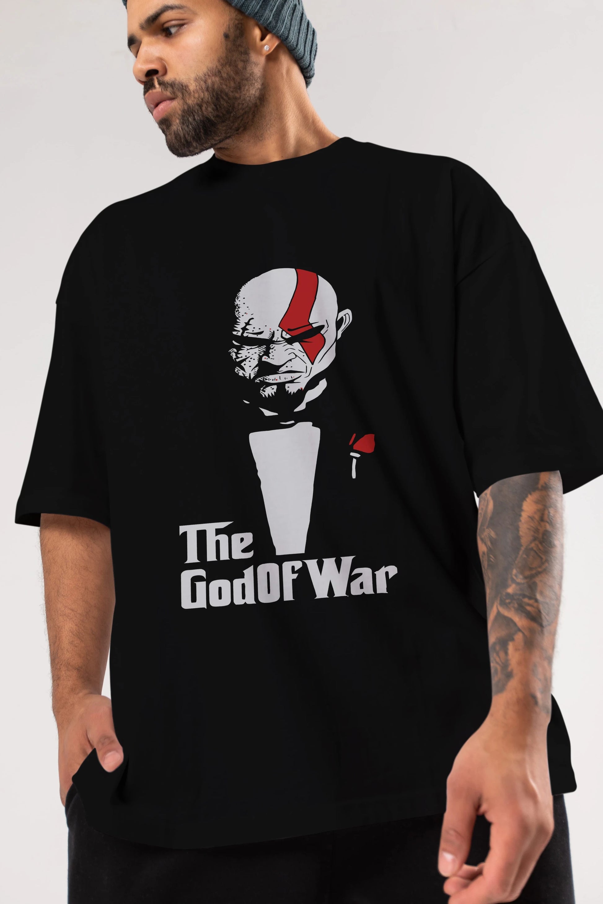 The God of War Ön Baskılı Oversize t-shirt Erkek Kadın Unisex %100 Pamuk Bisiklet Yaka tişort