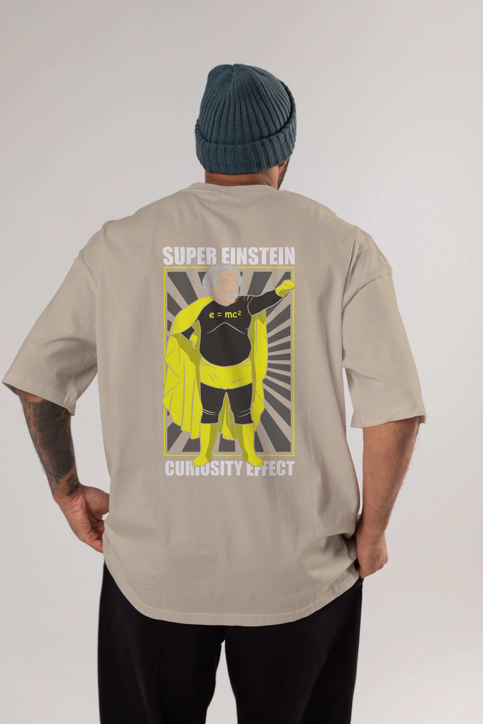 Super Einsten Arka Baskılı Oversize t-shirt Erkek Kadın Unisex %100 Pamuk tişort