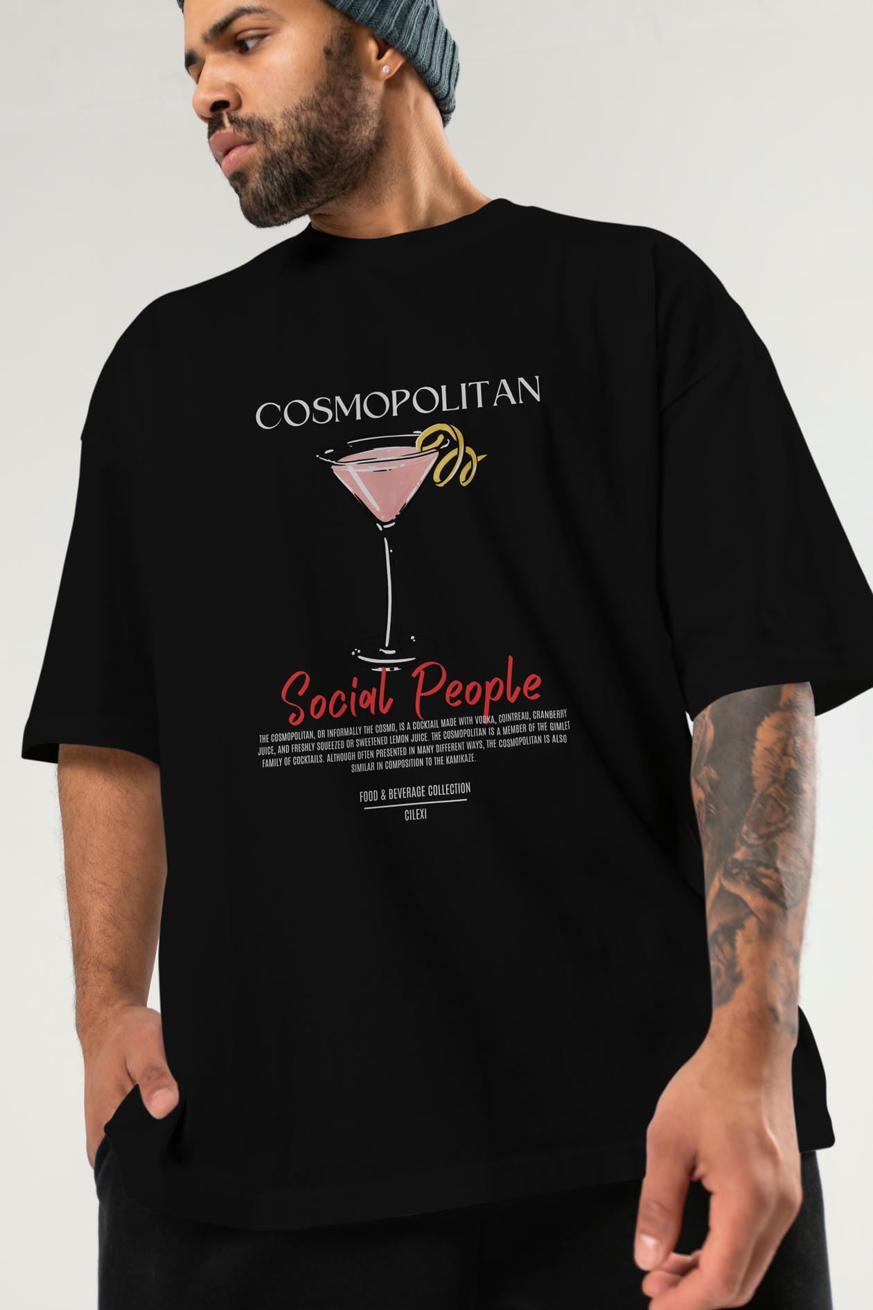 Cosmopolıtan Kokteyl Serisi ön Baskılı Oversize t-shirt Erkek Kadın %100 Pamuk Bisiklet Yaka tişort