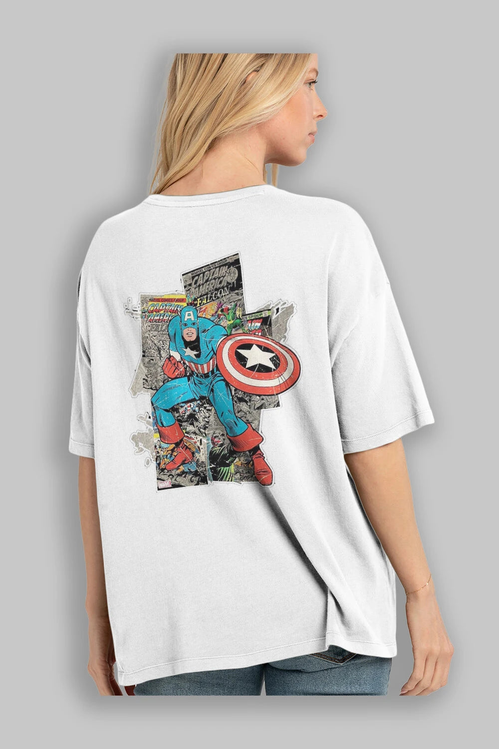 Captain America (2) Arka Baskılı Oversize t-shirt Erkek Kadın Unisex %100 Pamuk Bisiklet Yaka tişort