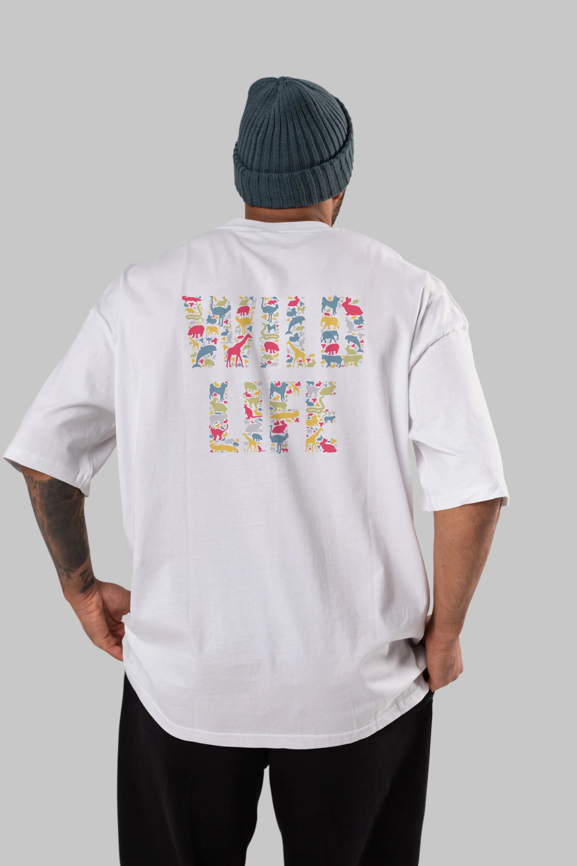 Wild Life Arka Baskılı Oversize t-shirt %100 pamuk Erkek Kadın Unisex