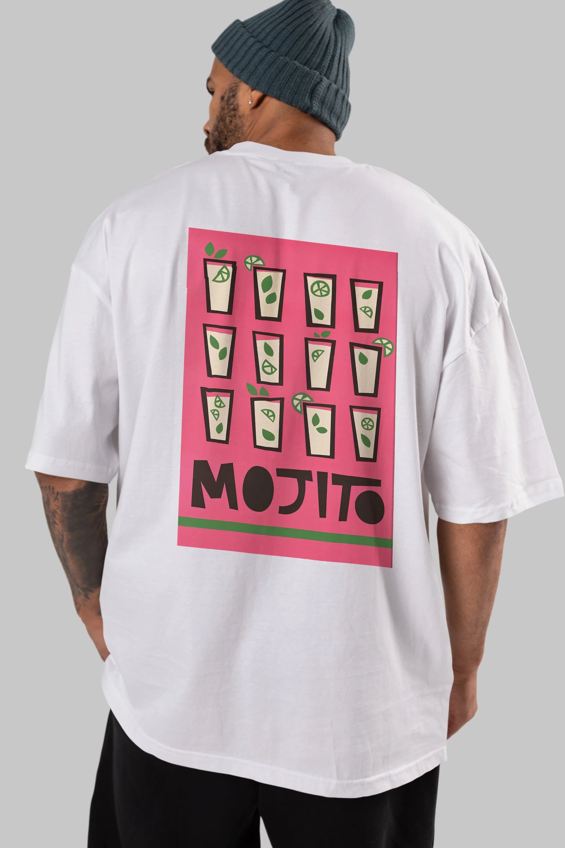 Mojito Arka Baskılı Oversize t-shirt Erkek Kadın Unisex %100 Pamuk Bisiklet Yaka tişort