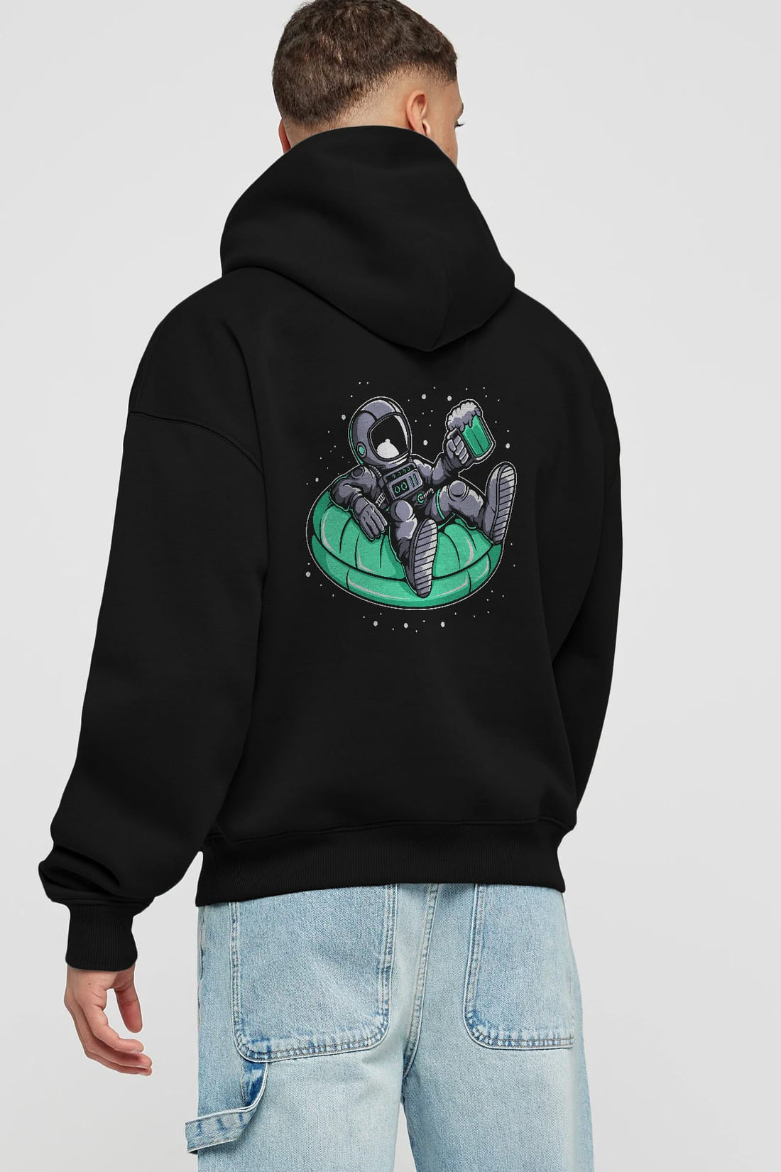 Astronaut Pool Float Arka Baskılı Hoodie Oversize Kapüşonlu Sweatshirt Erkek Kadın Unisex