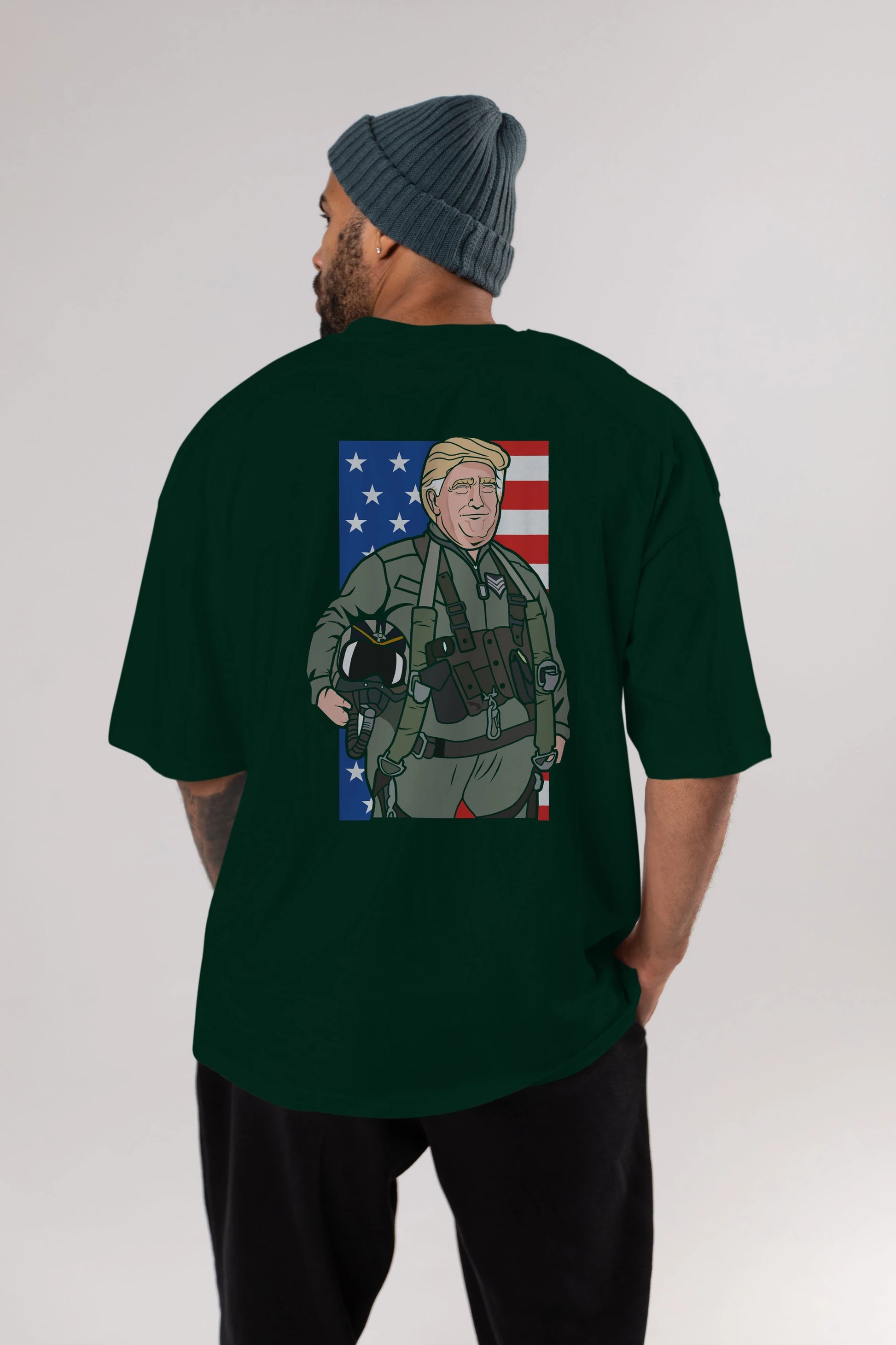 Trump Jetplane Pilot Arka Baskılı Oversize t-shirt Erkek Kadın Unisex %100 Pamuk tişort