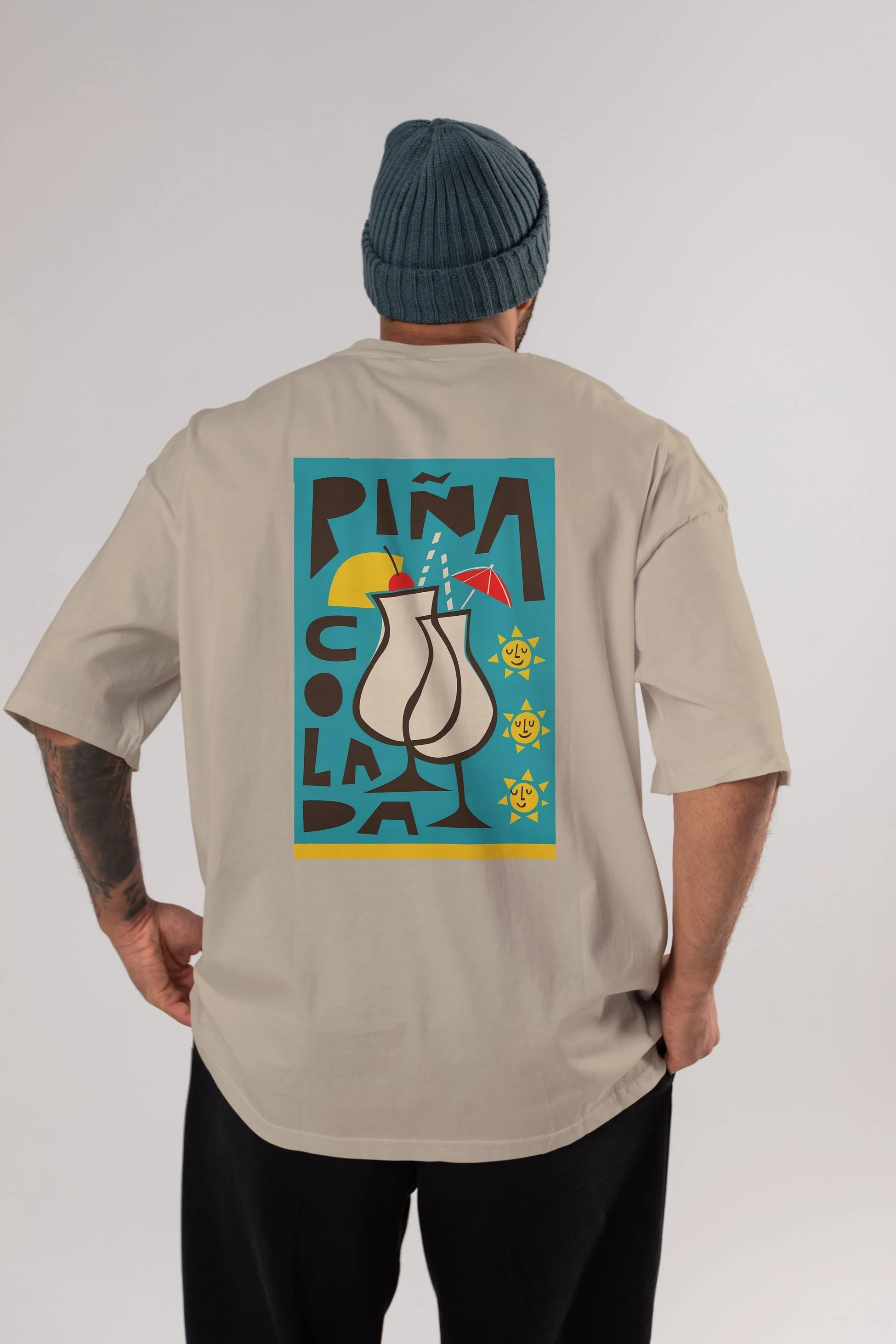 Pina Colada 4 Arka Baskılı Oversize t-shirt Erkek Kadın Unisex %100 Pamuk Bisiklet Yaka tişort