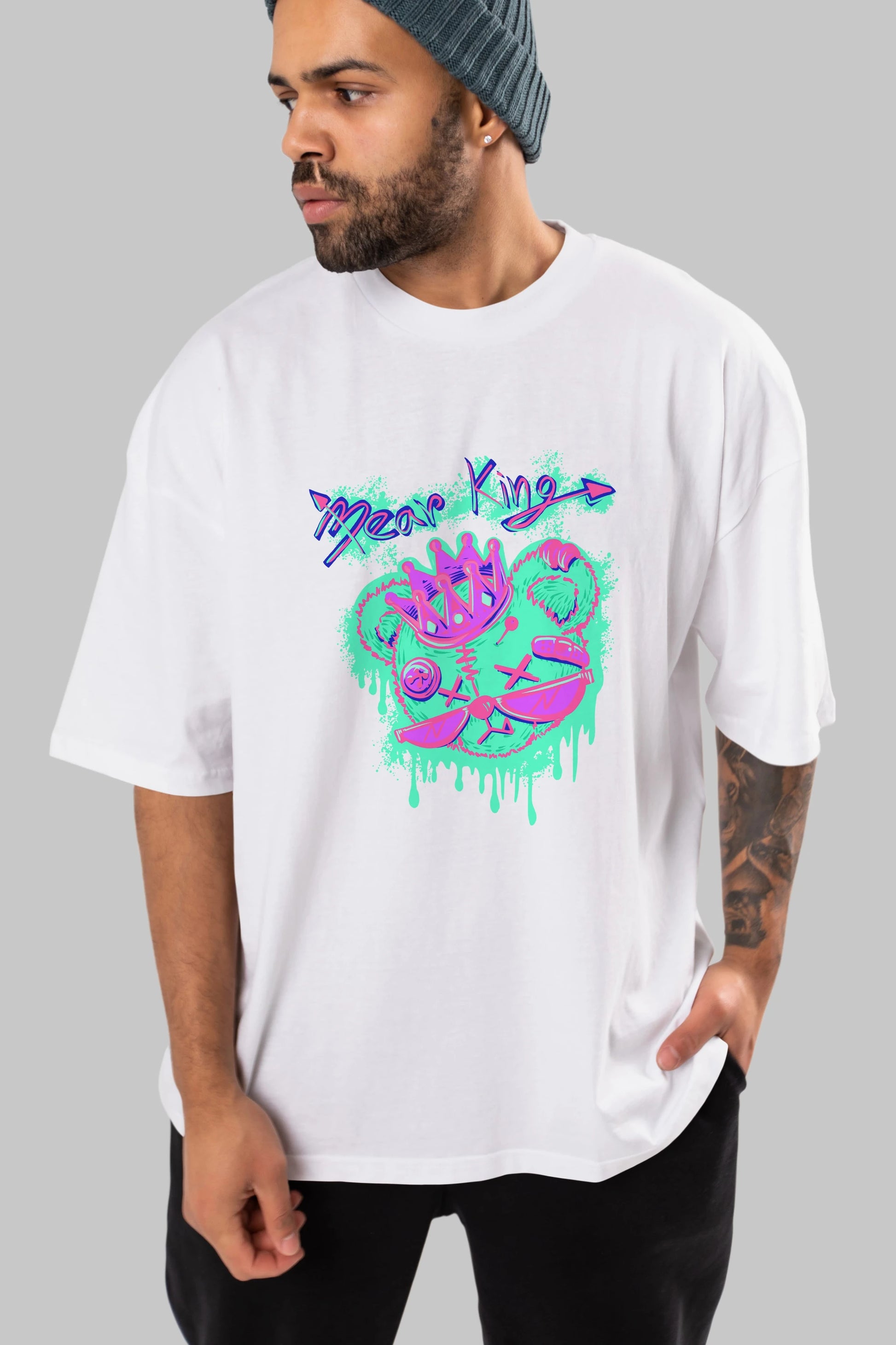 Bear King Ön Baskılı Oversize t-shirt Erkek Kadın Unisex