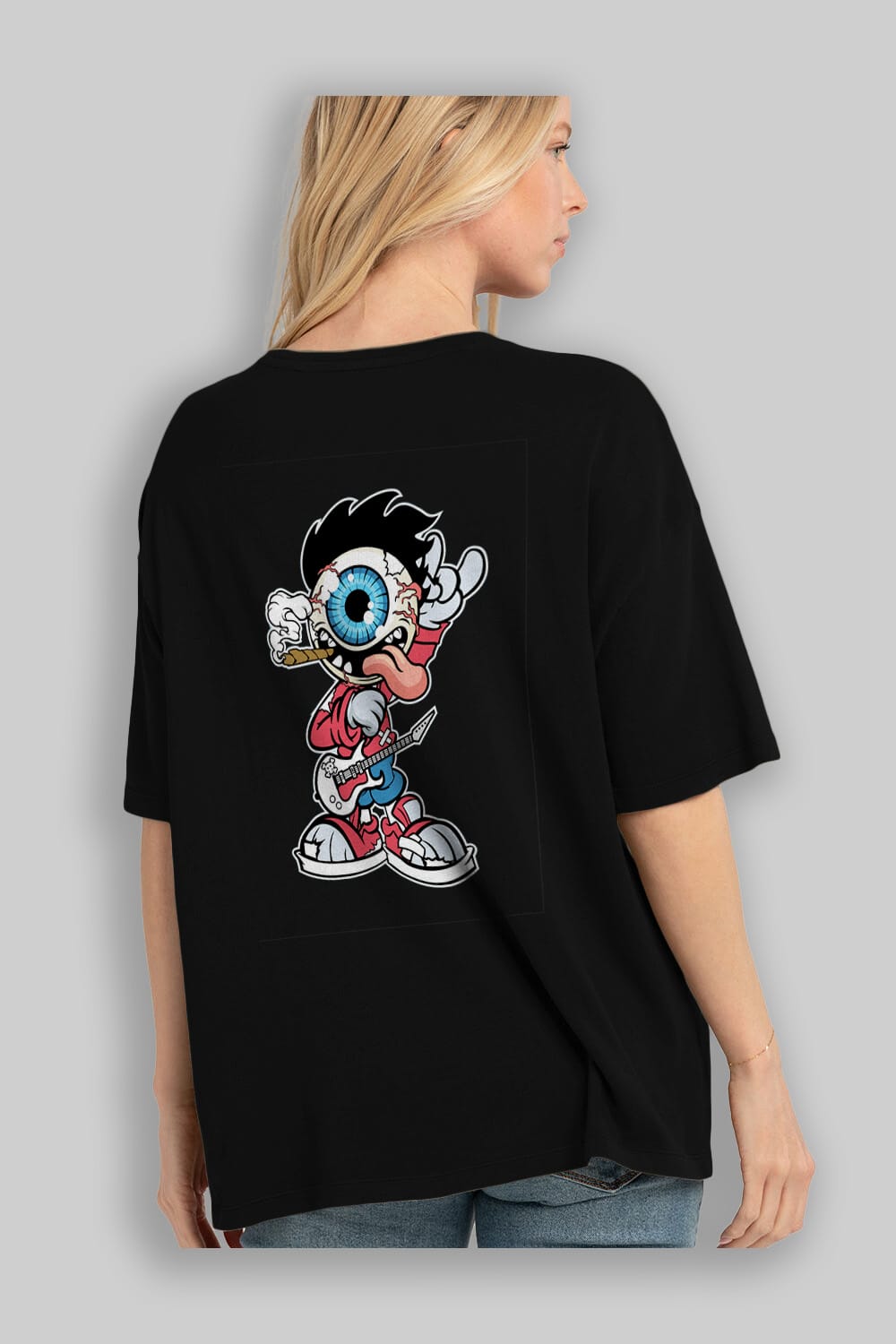 Eyeball Rockstar Arka Baskılı Oversize t-shirt Erkek Kadın Unisex %100 Pamuk tişort