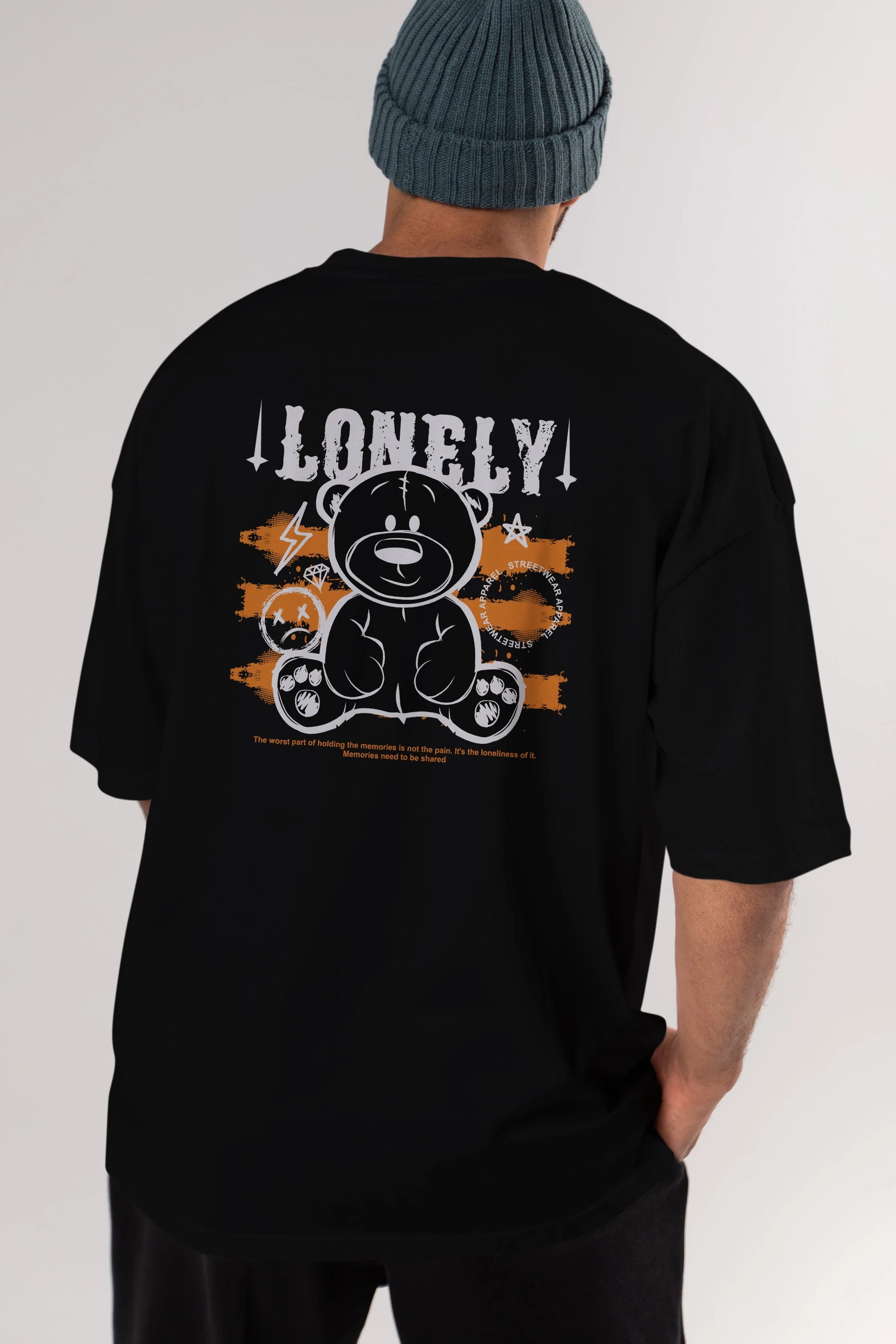 Teddy Bear Lonely Arka Baskılı Oversize t-shirt Erkek Kadın Unisex