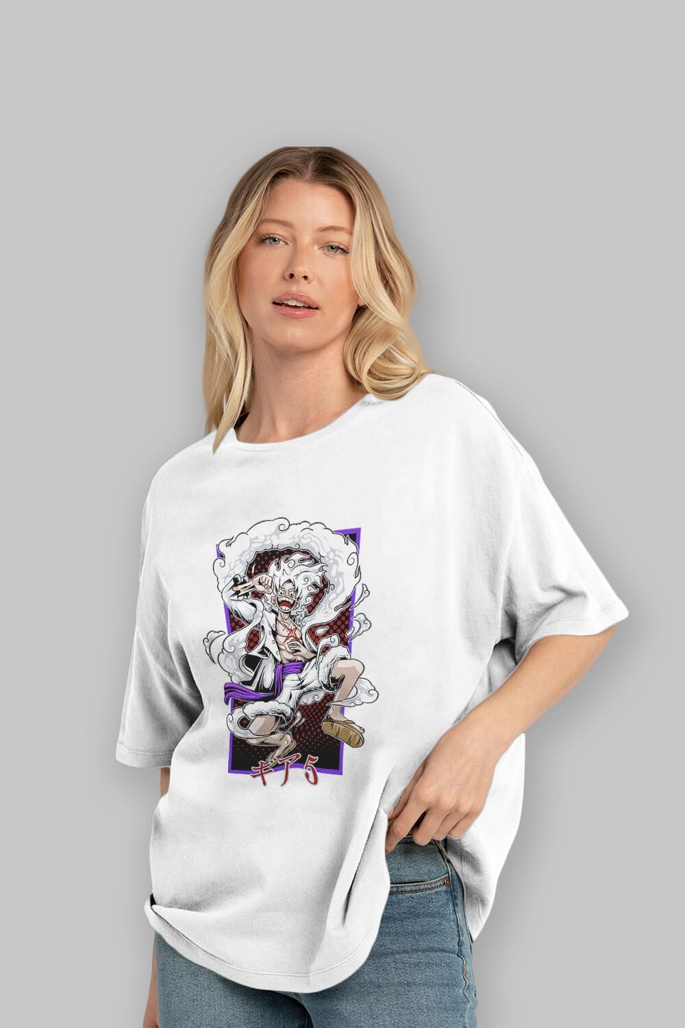 LUFFY GEAR 5 RECUADRO Anime Ön Baskılı Oversize t-shirt %100 pamuk Erkek Kadın Unisex