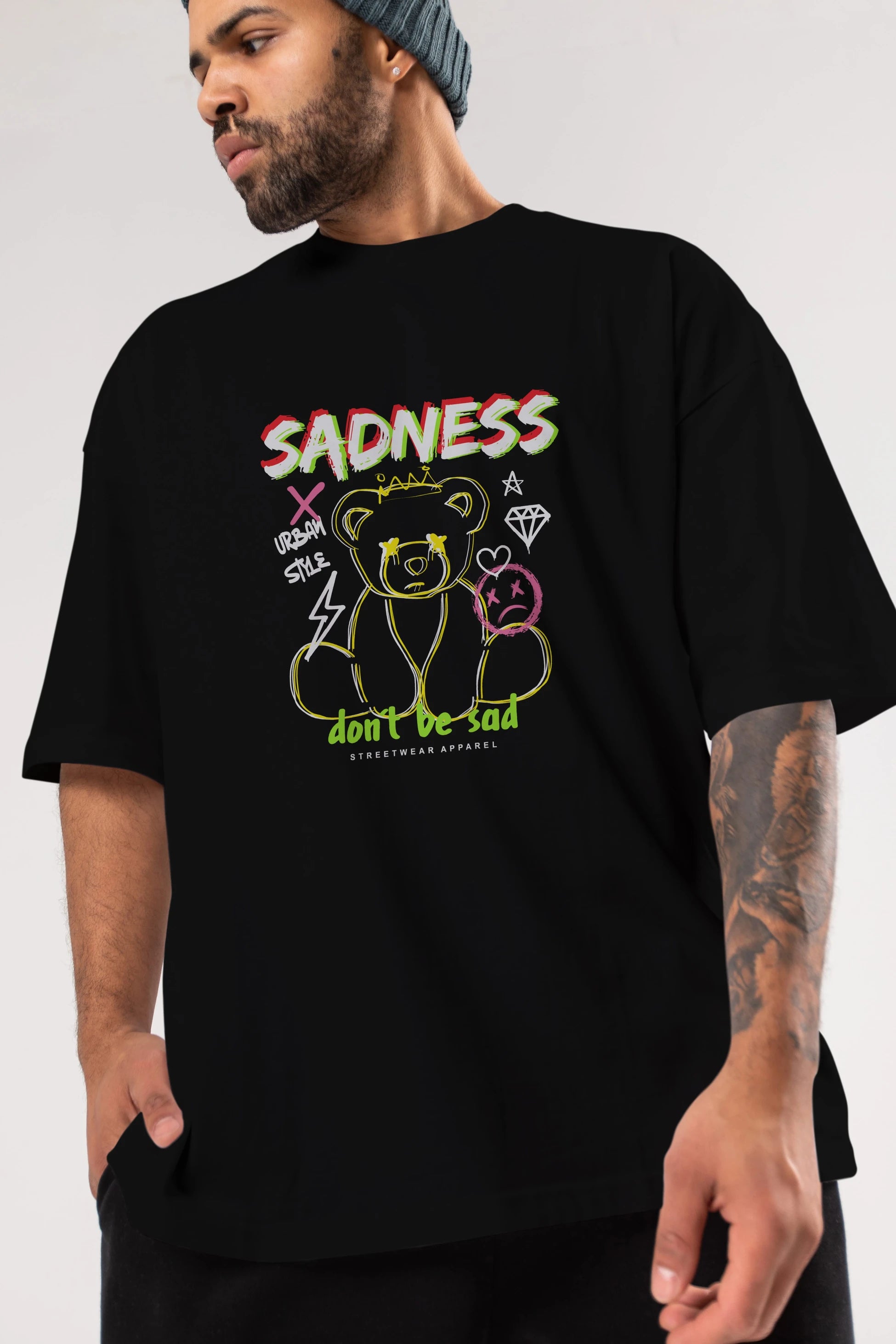 Teddy Bear Sadness Ön Baskılı Oversize t-shirt Erkek Kadın Unisex
