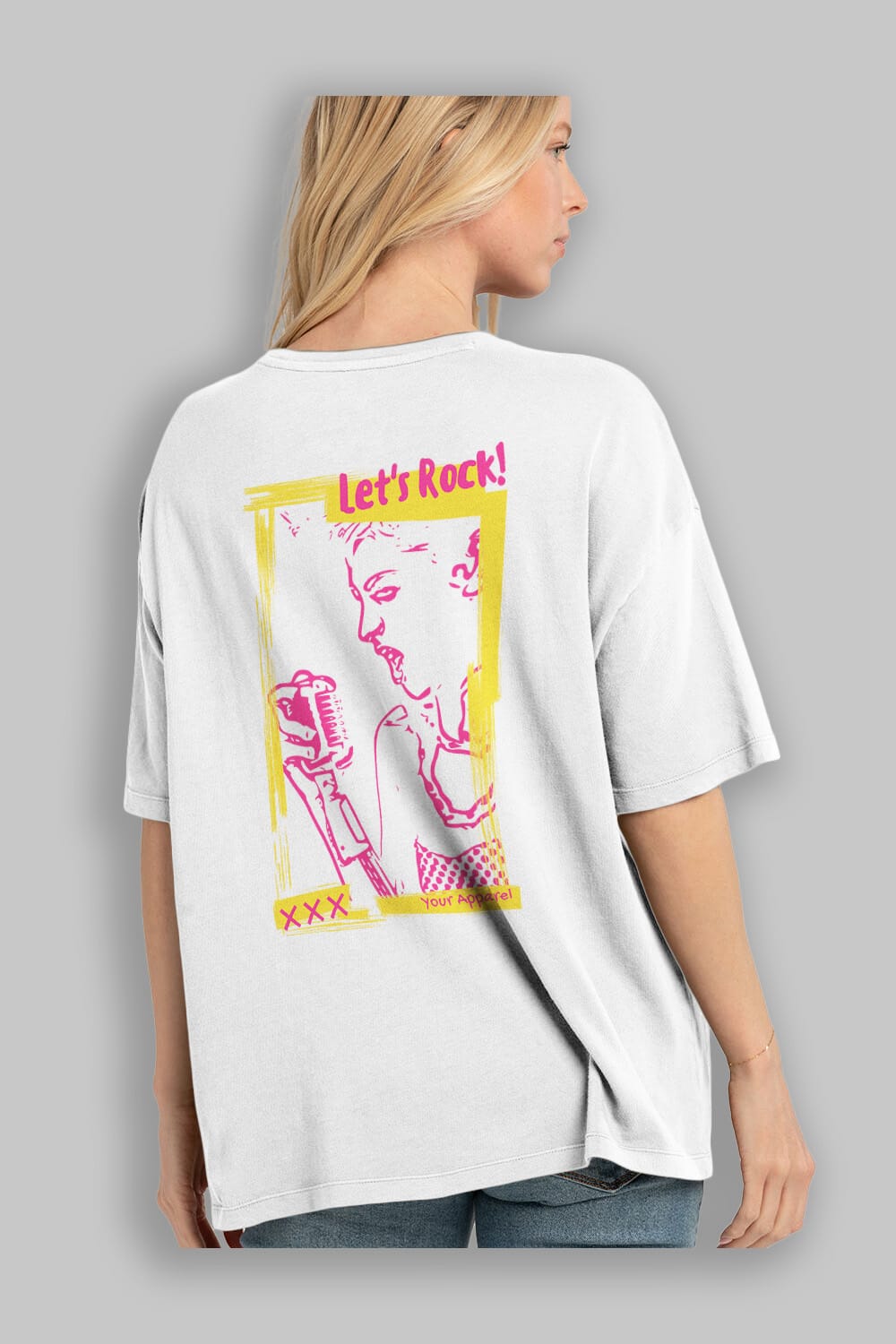 Let's Rock Yazılı Arka Baskılı Oversize t-shirt Erkek Kadın Unisex