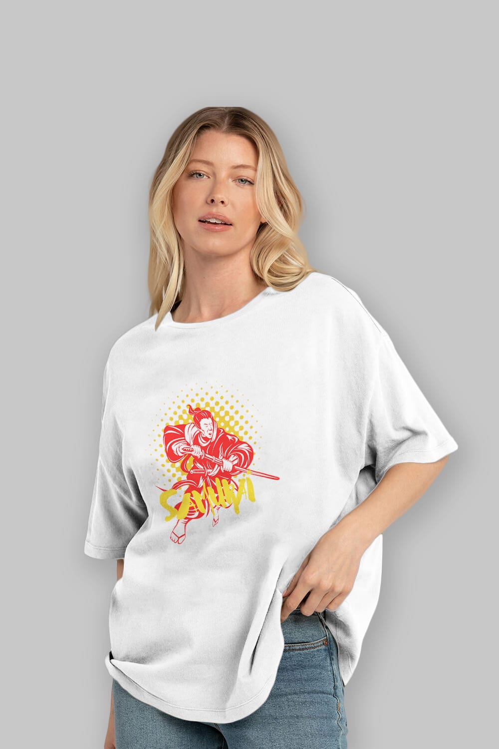 Samurai Ön Baskılı Oversize t-shirt Erkek Kadın Unisex