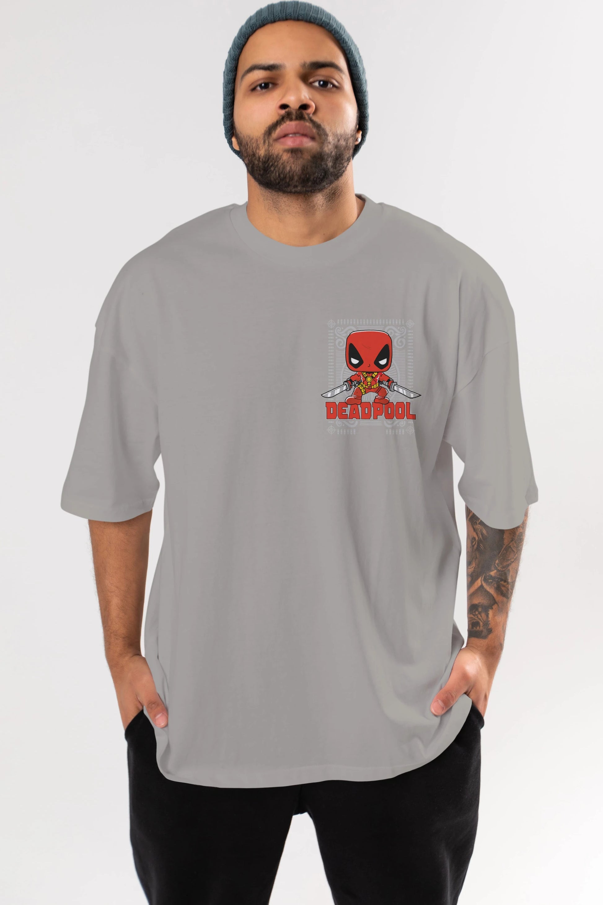 Deadpool (17) Ön Sol Baskılı Oversize t-shirt Erkek Kadın Unisex %100 Pamuk Bisiklet Yaka tişort