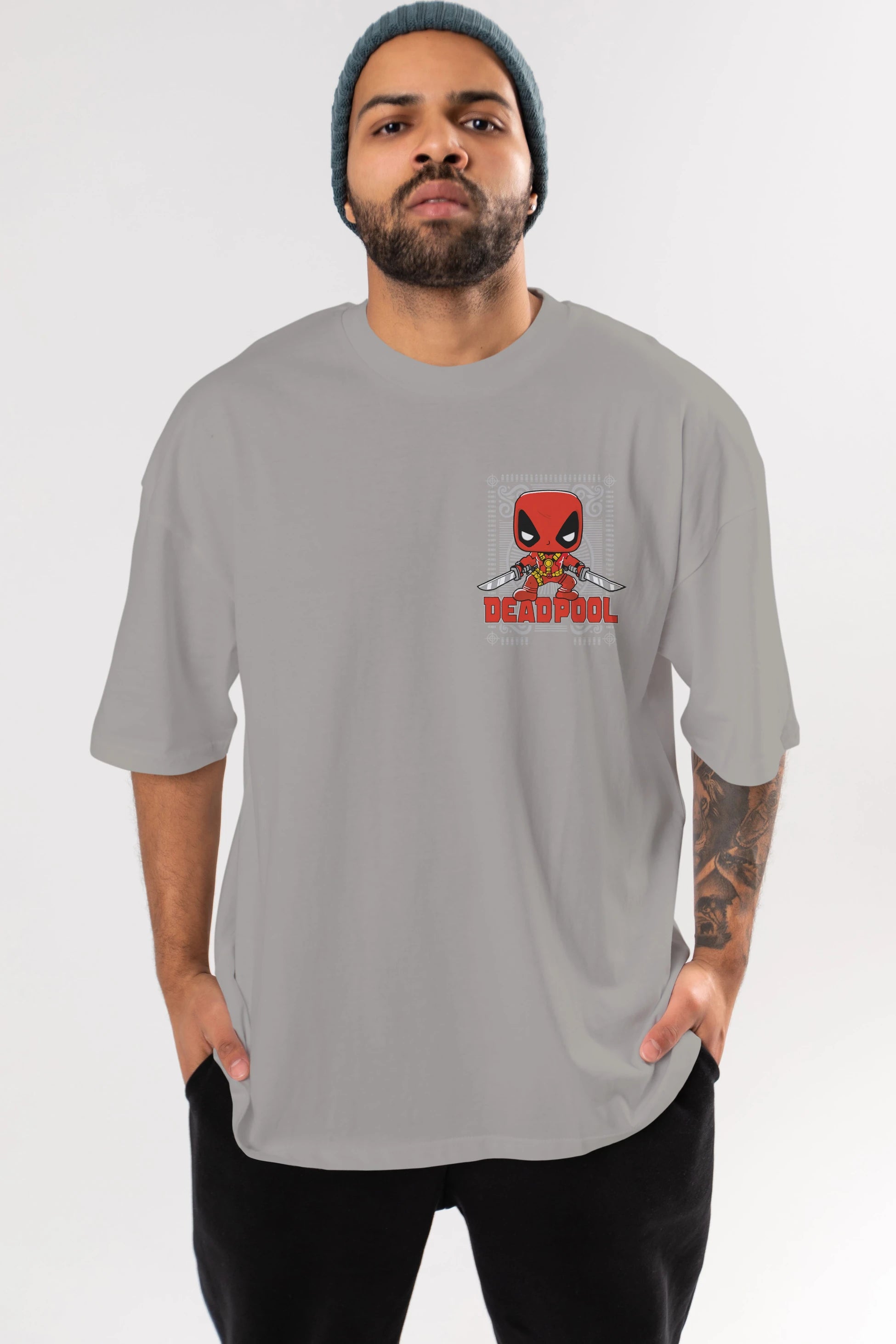 Deadpool (17) Ön Sol Baskılı Oversize t-shirt Erkek Kadın Unisex %100 Pamuk Bisiklet Yaka tişort