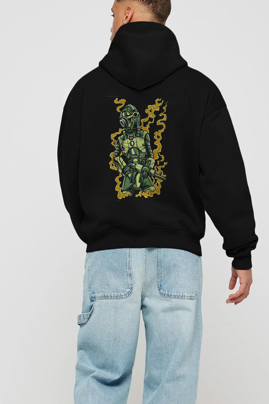 Robot Soldier Arka Baskılı Hoodie Oversize Kapüşonlu Sweatshirt Erkek Kadın Unisex