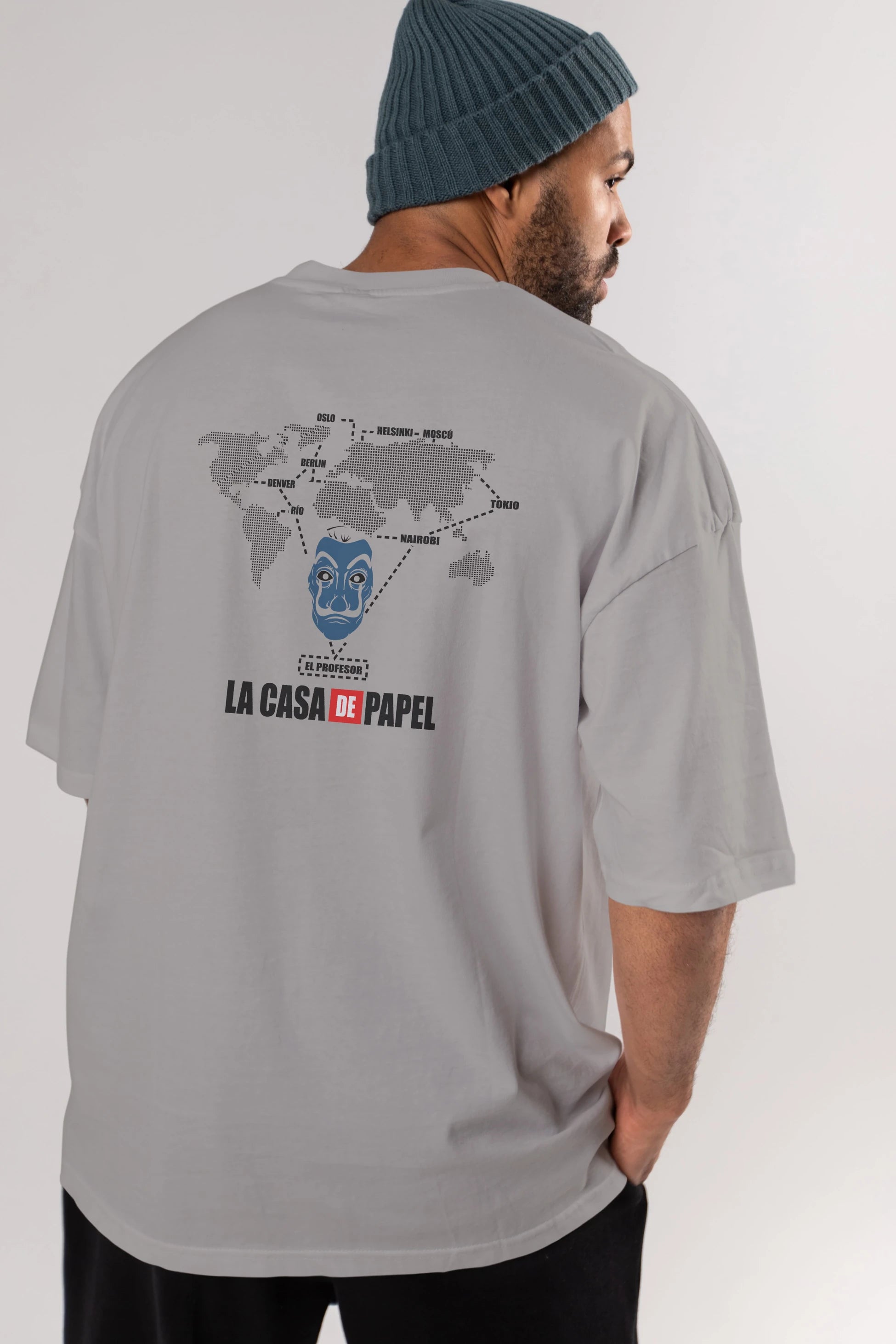 La Casa De Papel Arka Baskılı Oversize t-shirt Erkek Kadın Unisex %100 Pamuk Bisiklet Yaka tişort