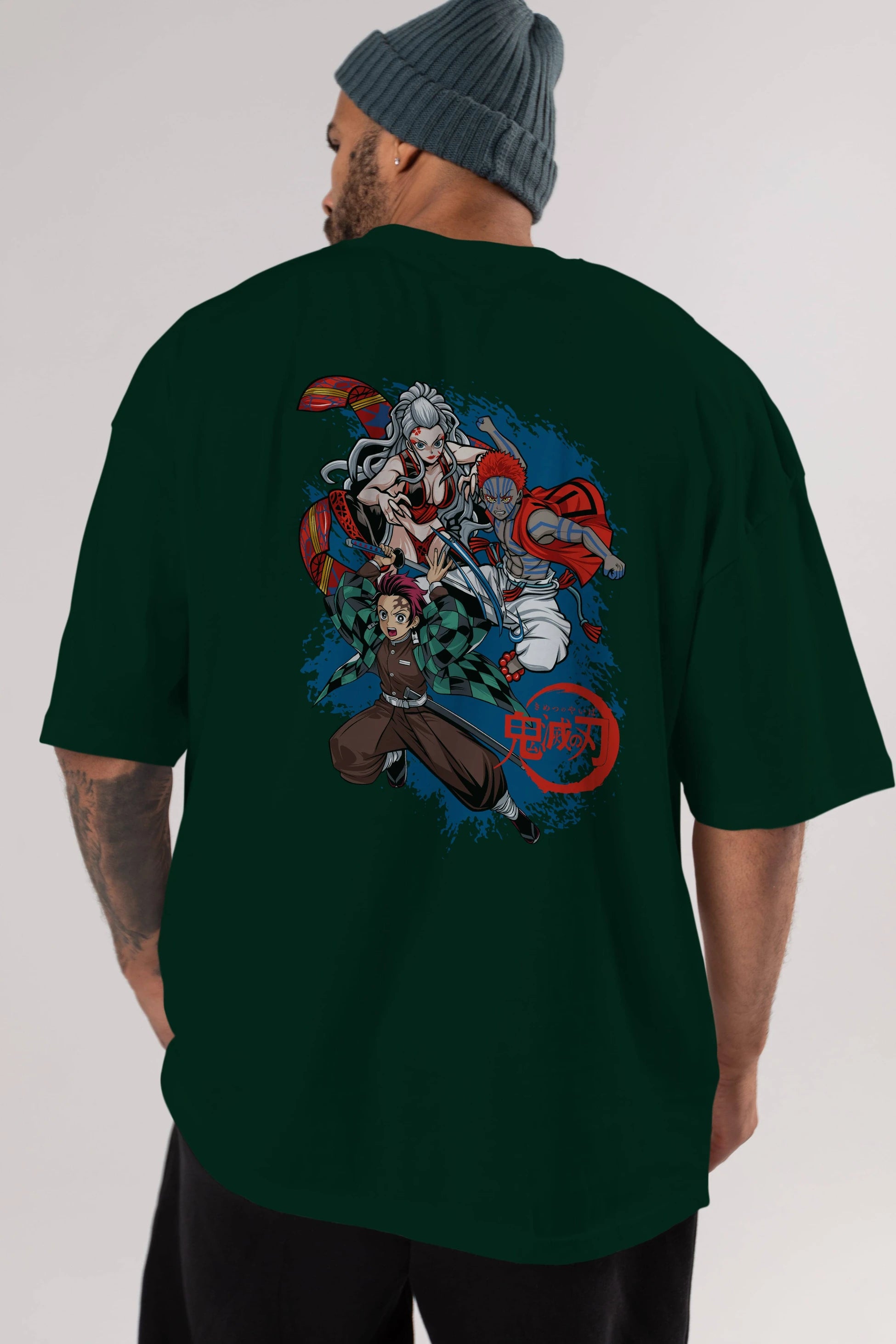 TANJIRO ,AKAZA,DAKI Anime Arka Baskılı Oversize t-shirt Erkek Kadın Unisex