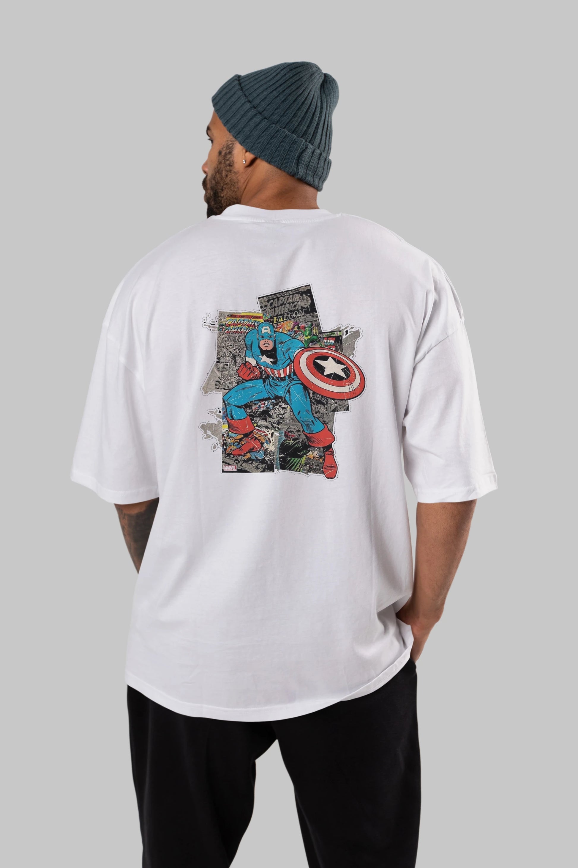 Captain America (2) Arka Baskılı Oversize t-shirt Erkek Kadın Unisex %100 Pamuk Bisiklet Yaka tişort