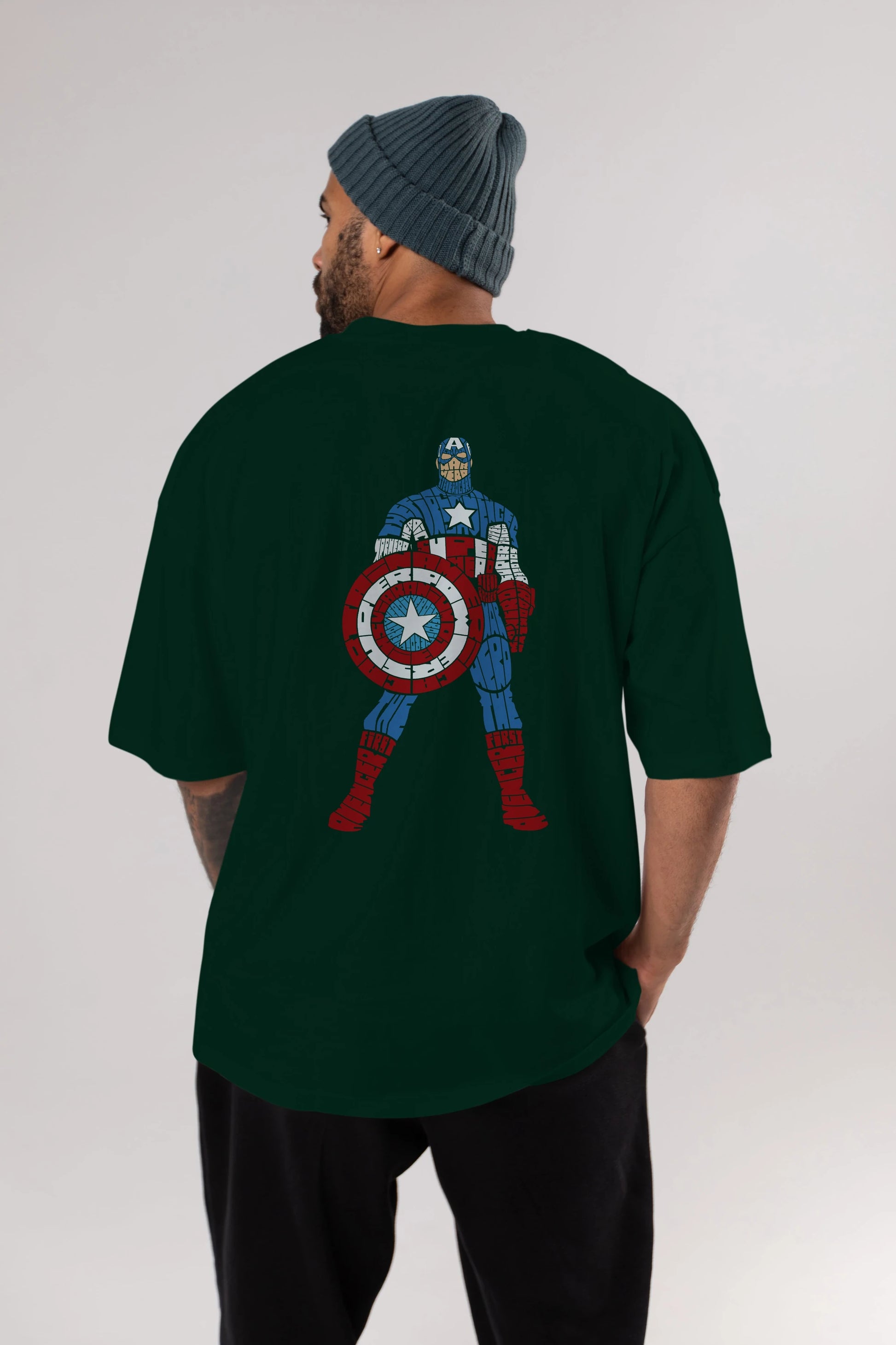Captain America Arka Baskılı Oversize t-shirt %100 pamuk Erkek Kadın Unisex