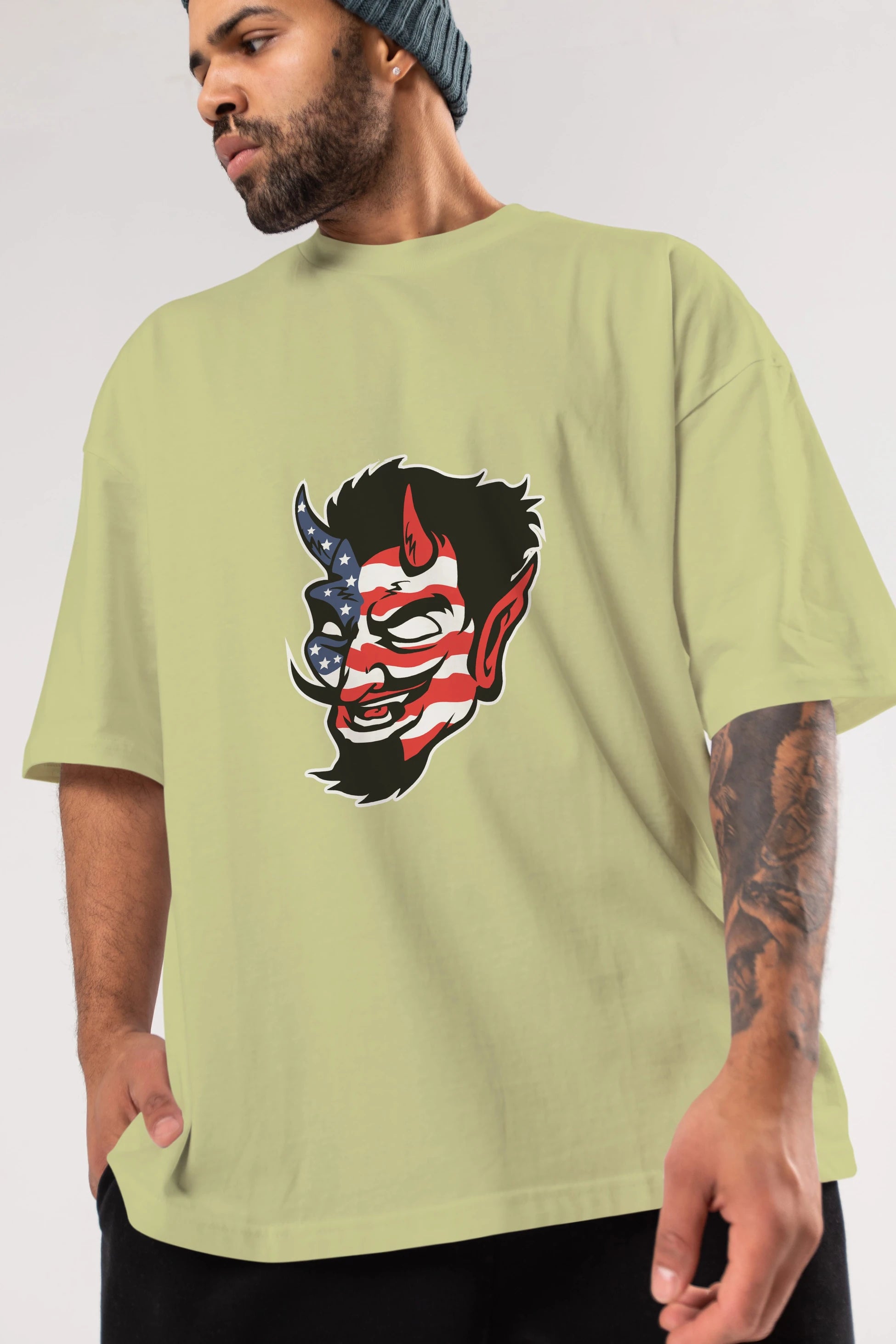 American Devil Ön Baskılı Oversize t-shirt Erkek Kadın Unisex %100 Pamuk tişort