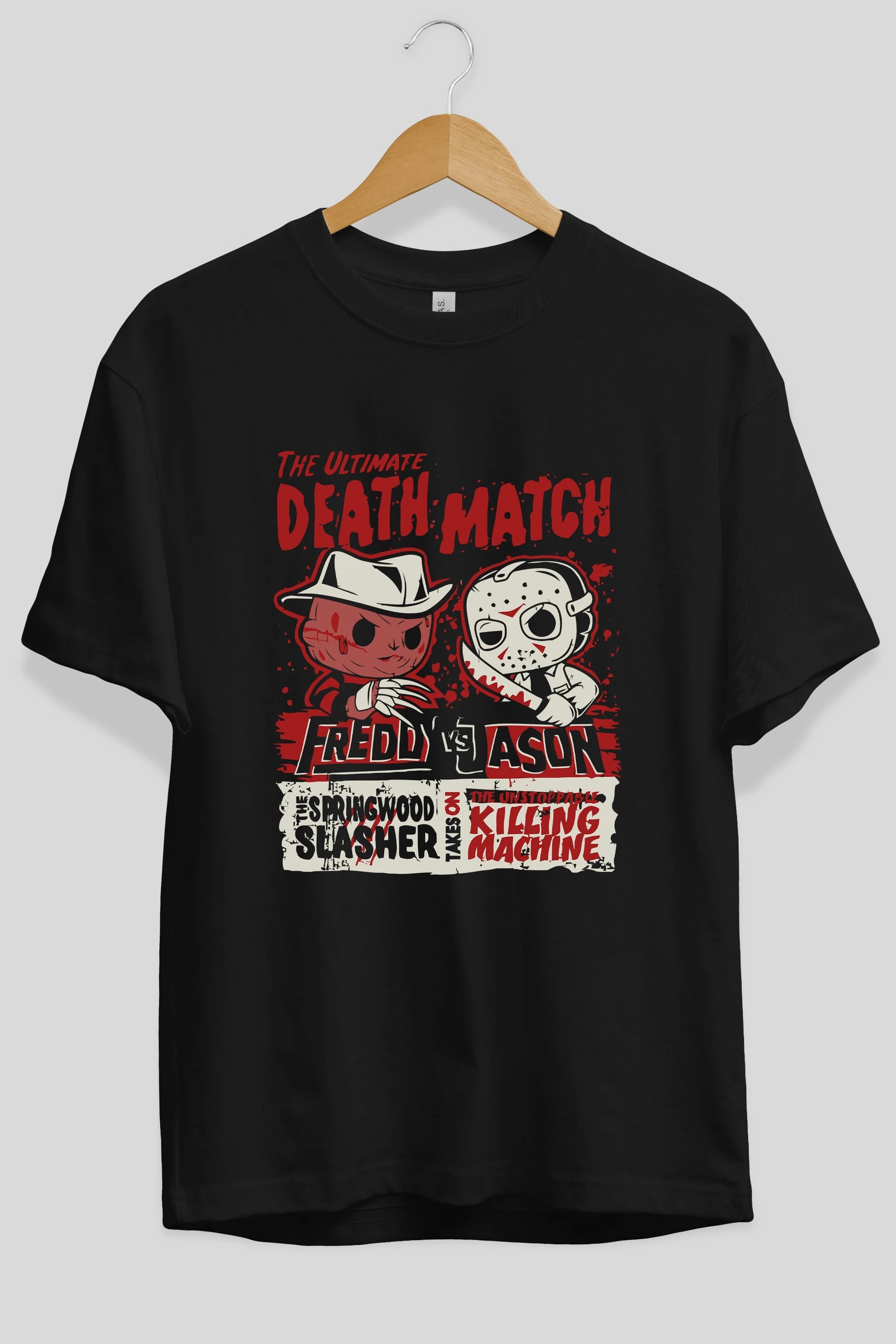 Freddy vs Jason Ön Baskılı Oversize t-shirt Erkek Kadın Unisex %100 Pamuk Bisiklet Yaka tişort