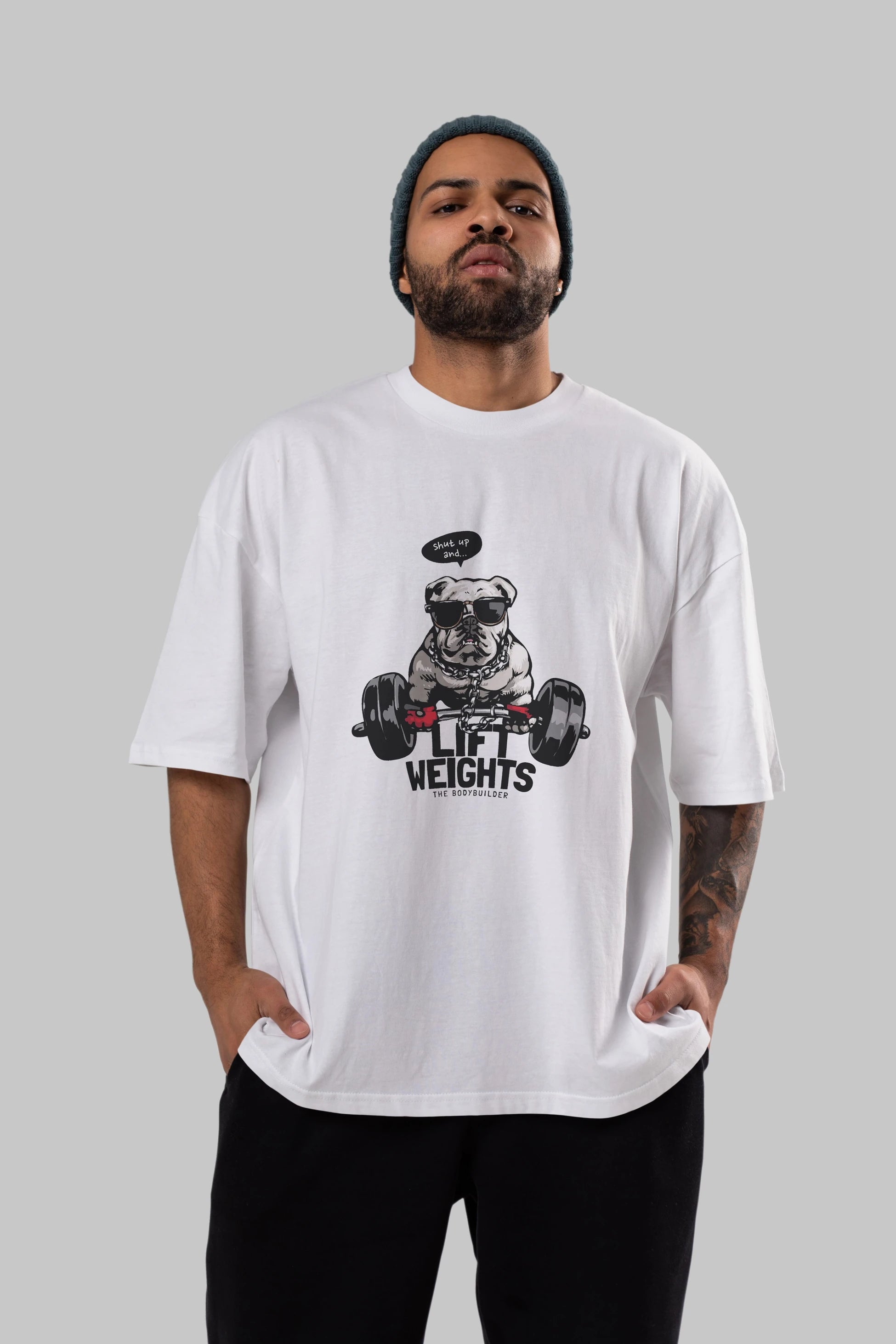 Teddy Bear Lift Weights Ön Baskılı Oversize t-shirt Erkek Kadın Unisex %100 Pamuk