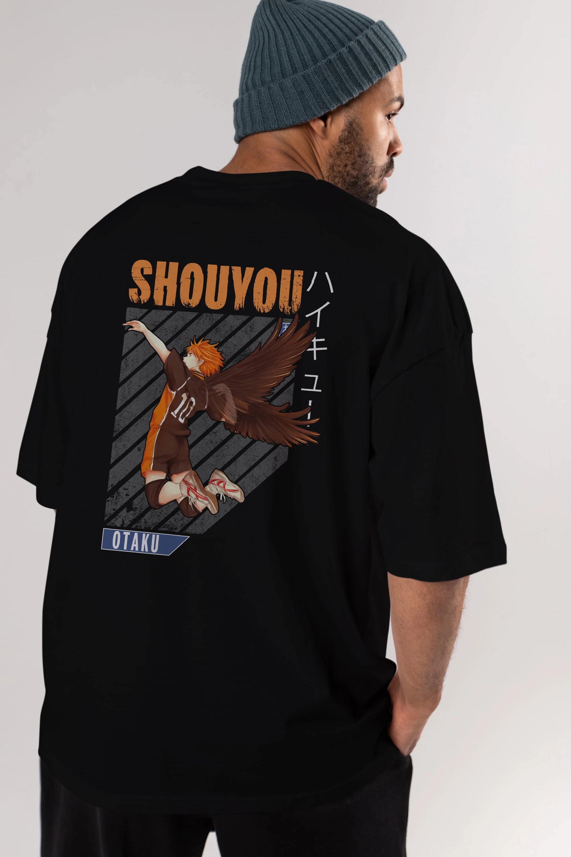 Shouyou Hinata 10 Anime Arka Baskılı Oversize t-shirt Erkek Kadın Unisex