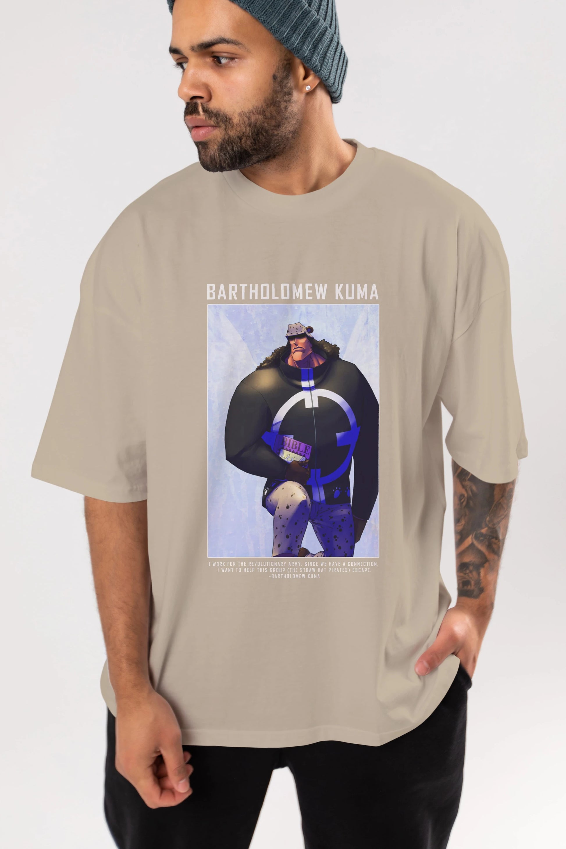 Bartholomew Kuma Anime Ön Baskılı Oversize t-shirt Erkek Kadın Unisex