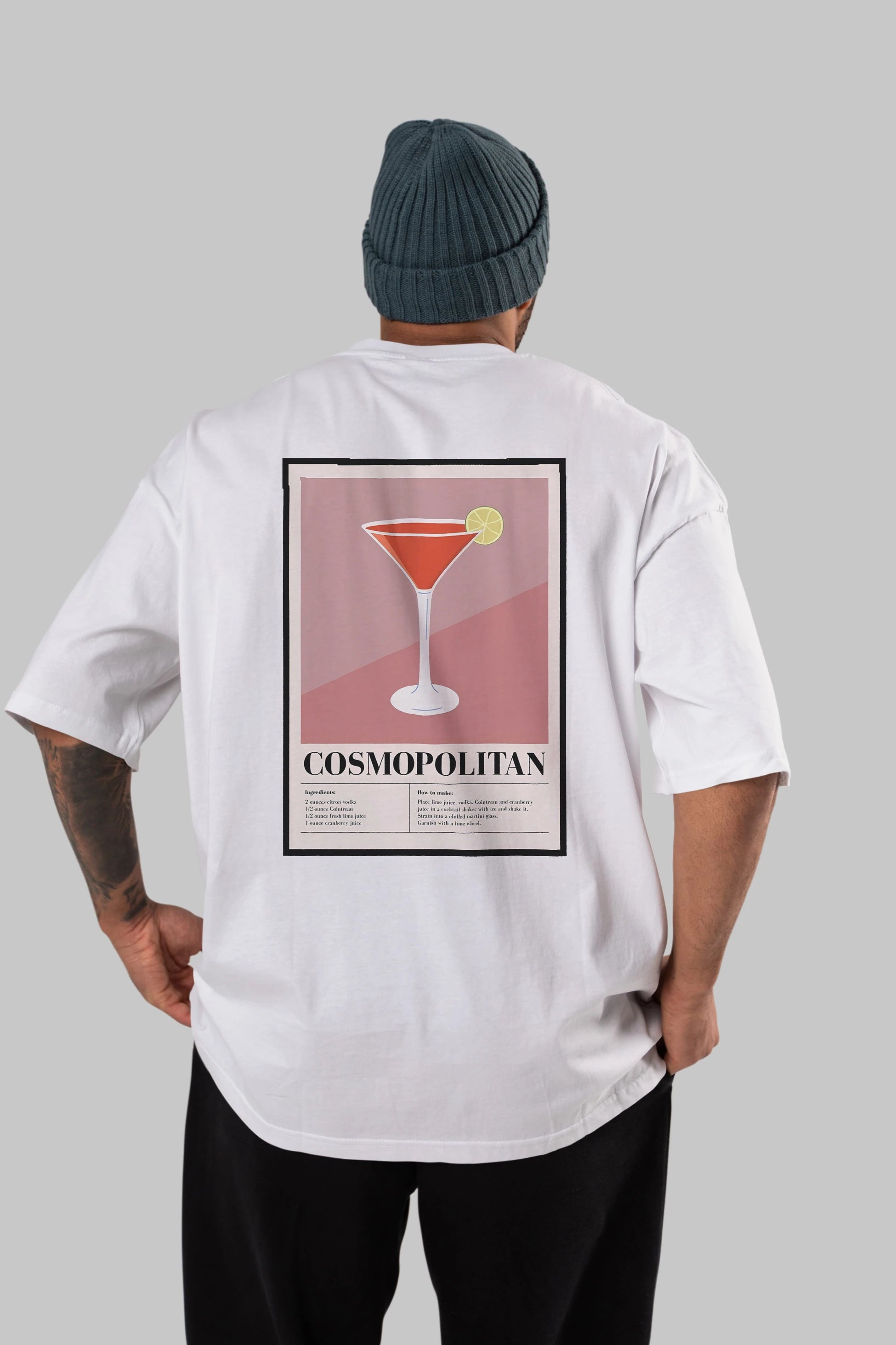 Cosmopolitan 3 Arka Baskılı Oversize t-shirt Erkek Kadın Unisex %100 Pamuk Bisiklet Yaka tişort