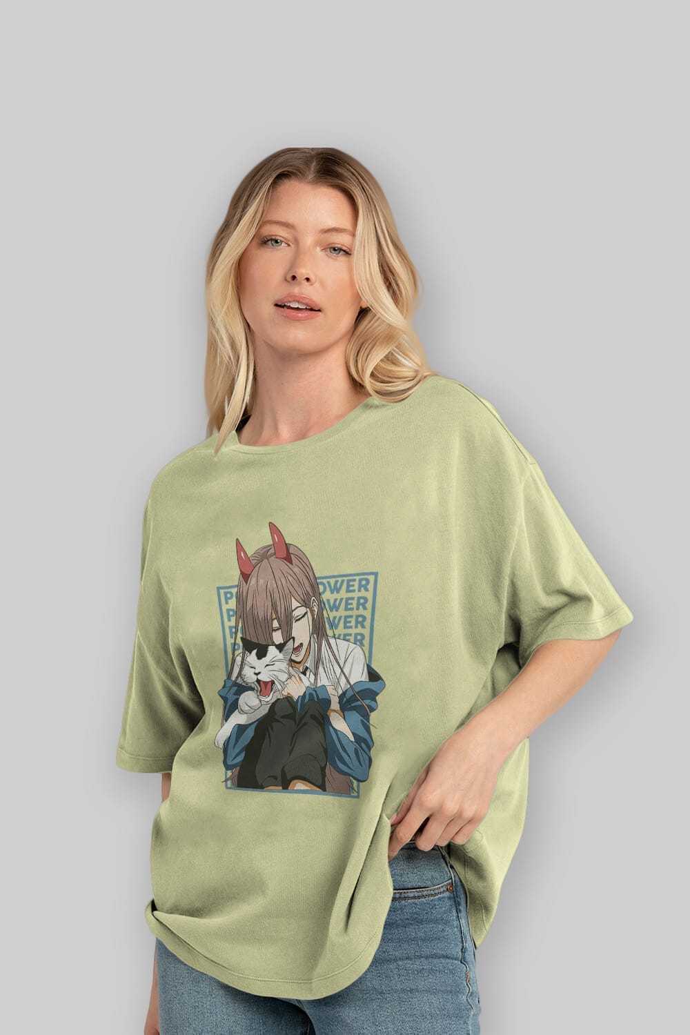 POWER CHAINSAWMAN Anime Ön Baskılı Oversize t-shirt %100 pamuk Erkek Kadın Unisex