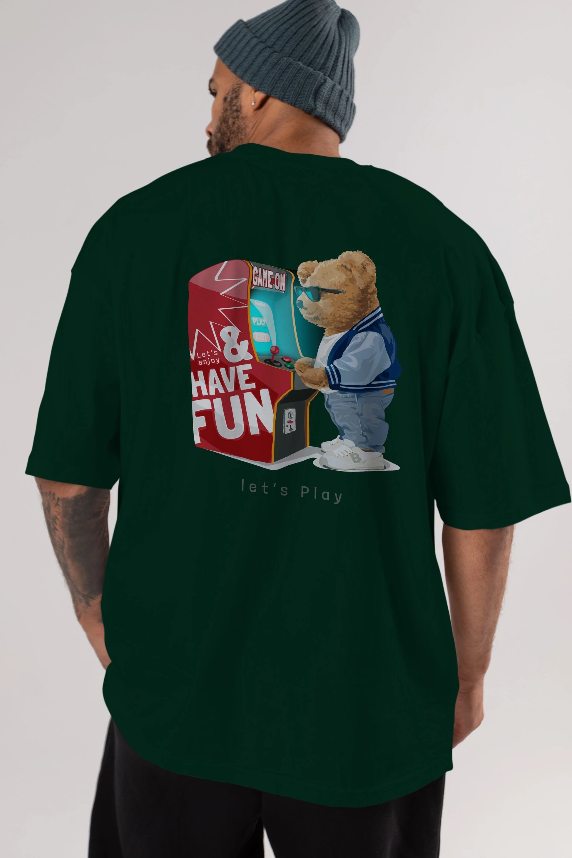 Teddy Bear Lets Play Arka Baskılı Oversize t-shirt Erkek Kadın Unisex %100 Pamuk