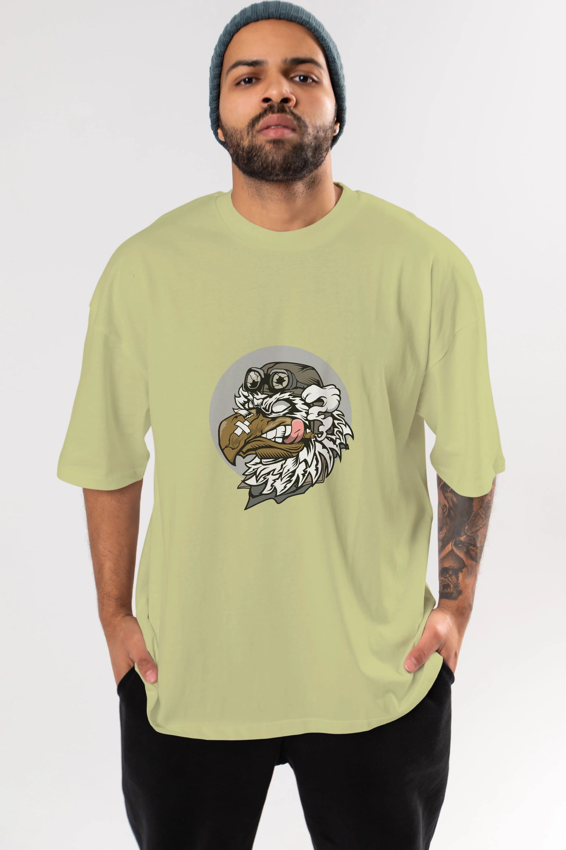 Bird Pilot Ön Baskılı Oversize t-shirt Erkek Kadın Unisex %100 Pamuk tişort