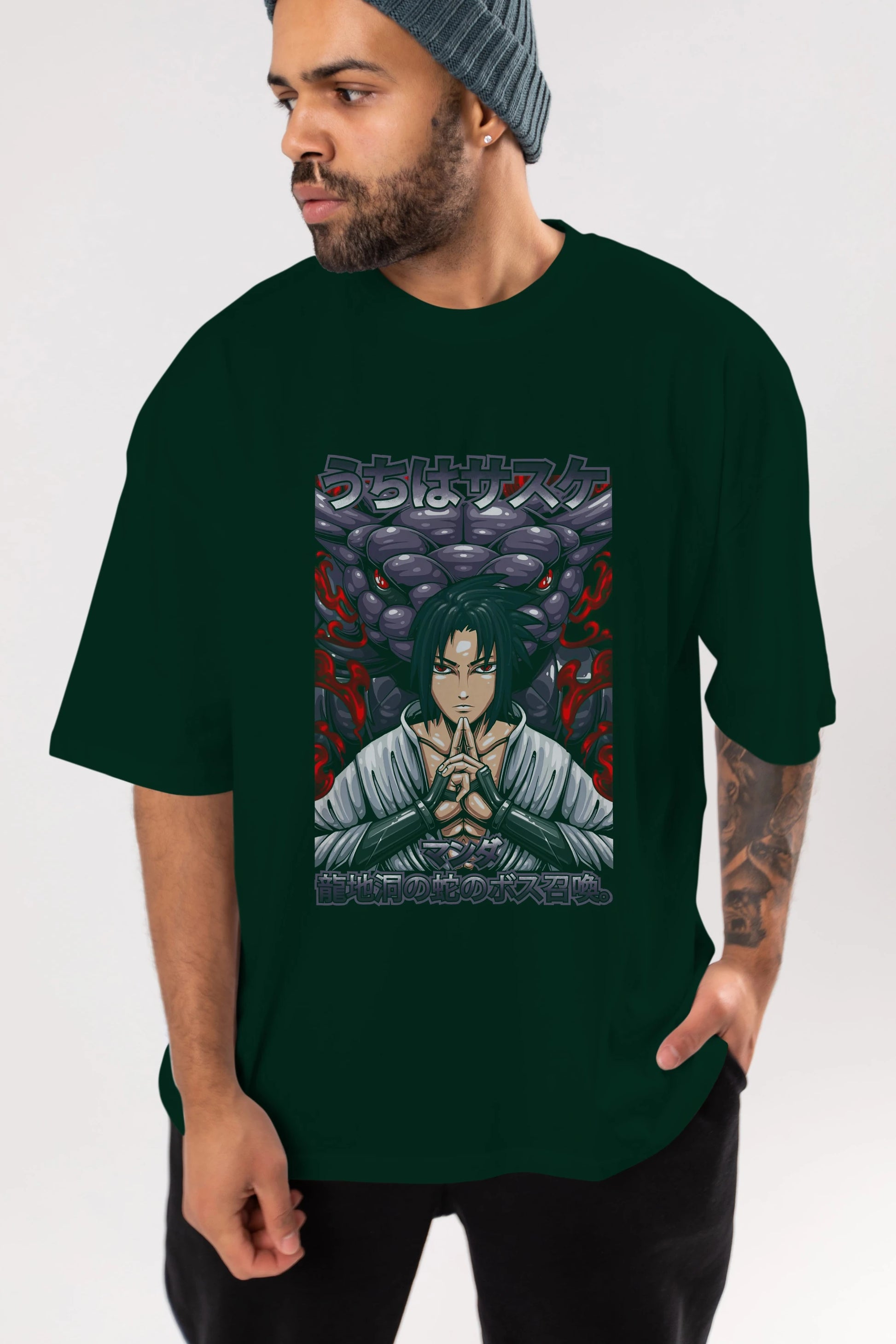 NARUTO SASUKE UCHIHA Anime Ön Baskılı Oversize t-shirt %100 pamuk Erkek Kadın Unisex