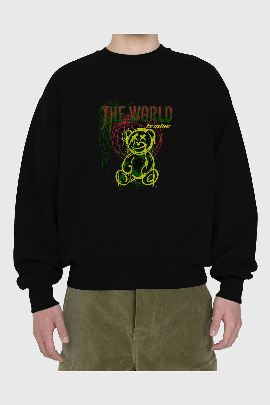 The World is Mine Bear Ön Baskılı Oversize Sweatshirt Erkek Kadın Unisex