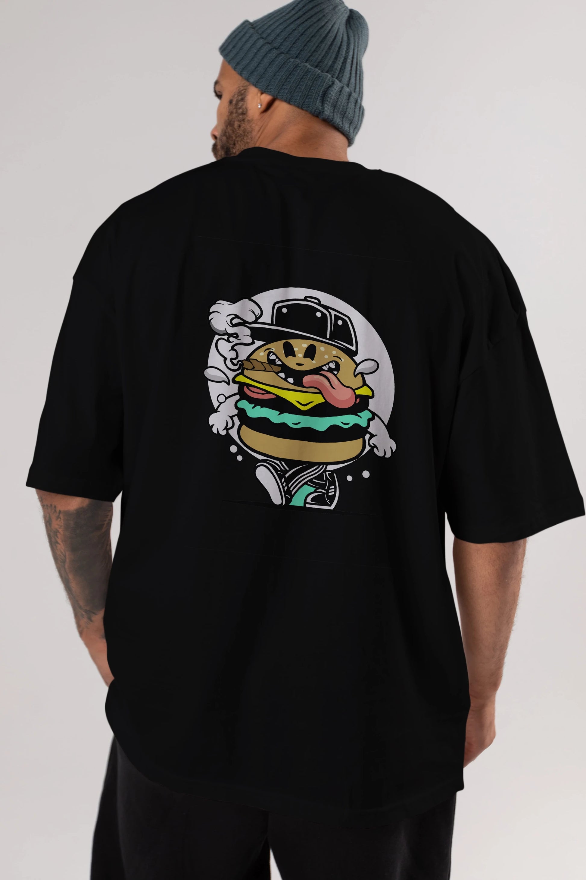 Burger Guy Arka Baskılı Oversize t-shirt Erkek Kadın Unisex %100 Pamuk tişort