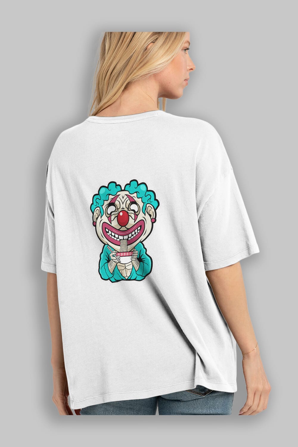 Clown Ramen Arka Baskılı Oversize t-shirt Erkek Kadın Unisex %100 Pamuk tişort