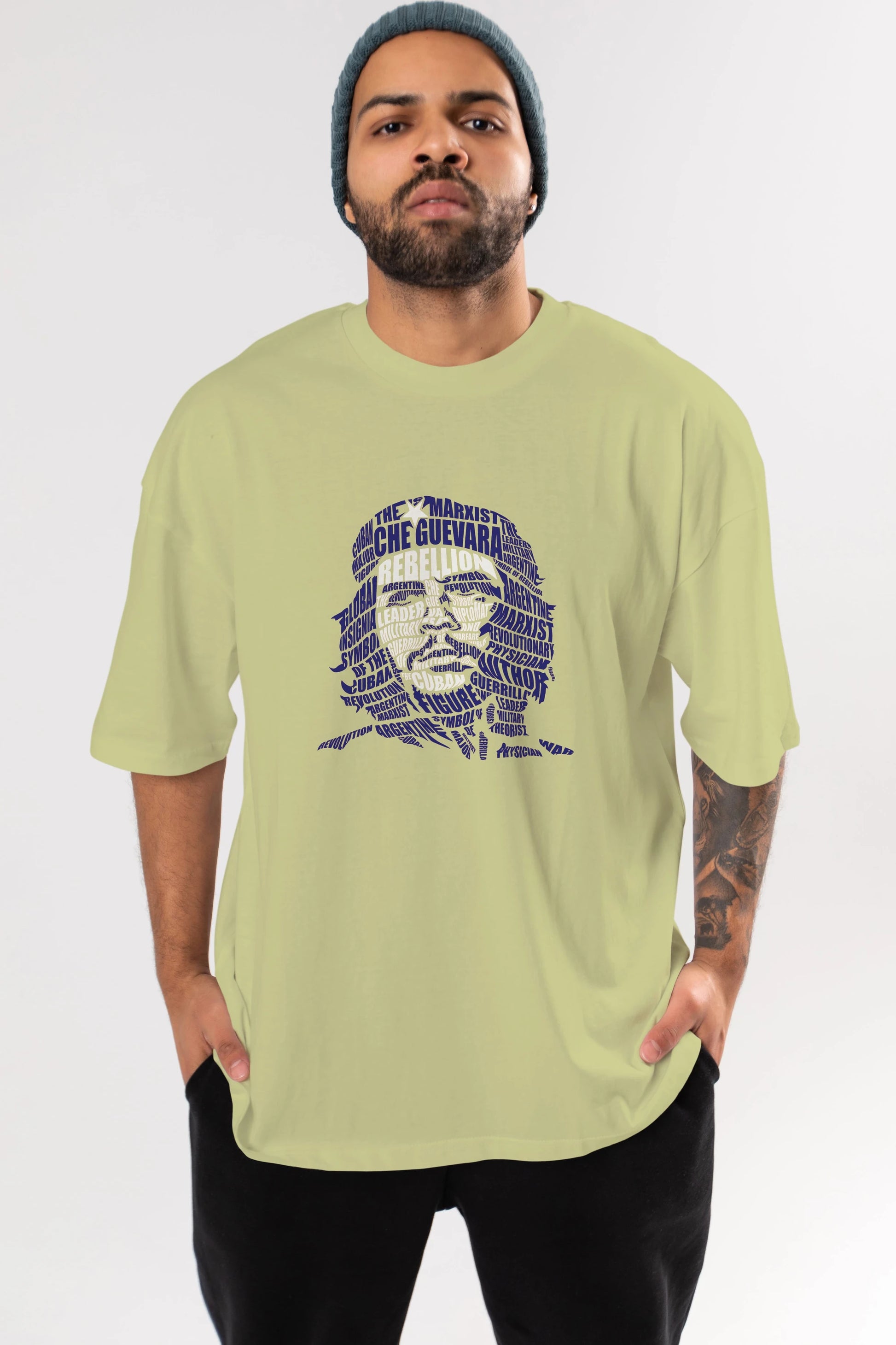 Che Guevara Calligram Ön Baskılı Oversize t-shirt %100 pamuk Erkek Kadın Unisex