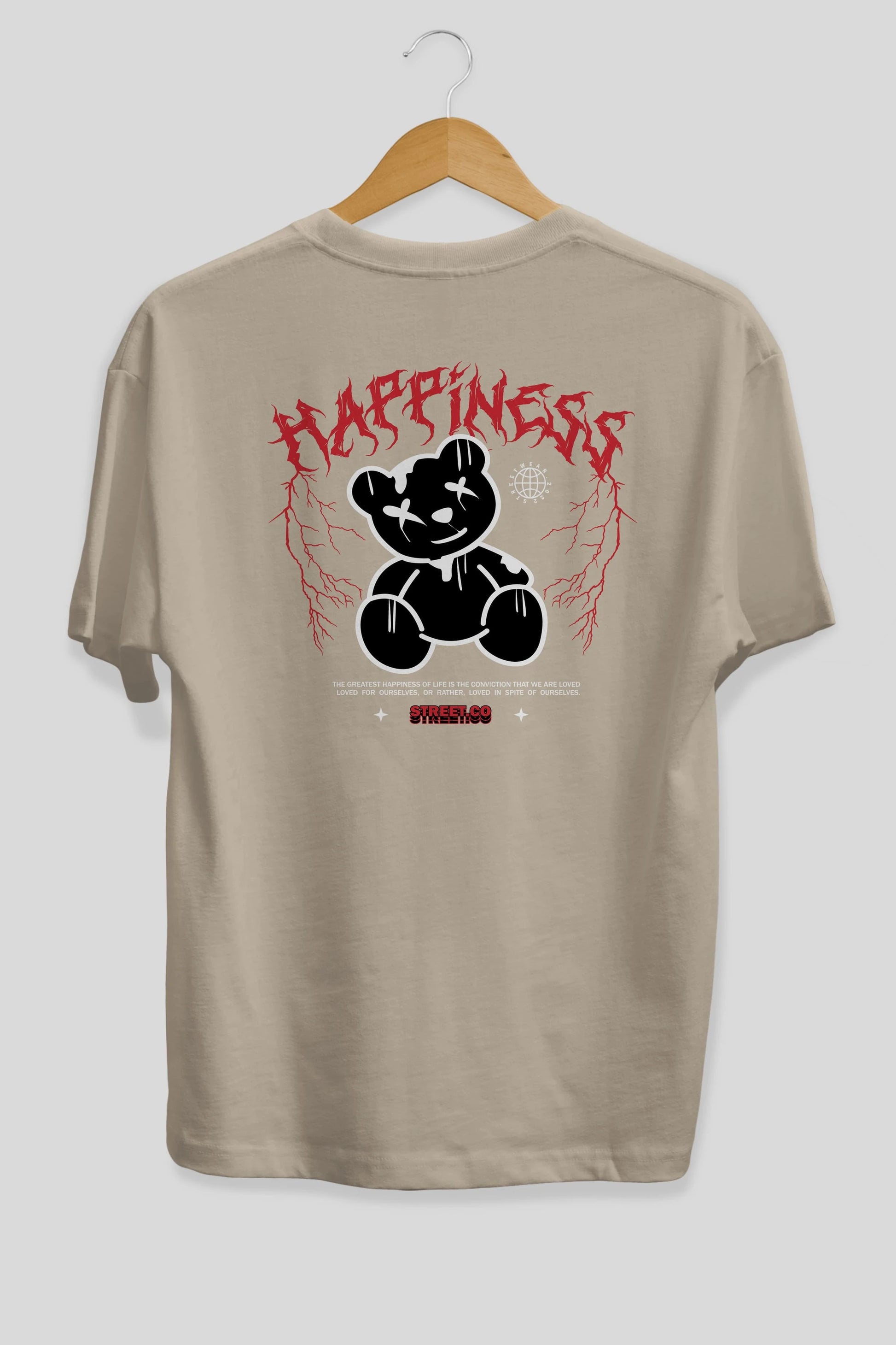 Happiness Bear Arka Baskılı Oversize t-shirt Erkek Kadın Unisex