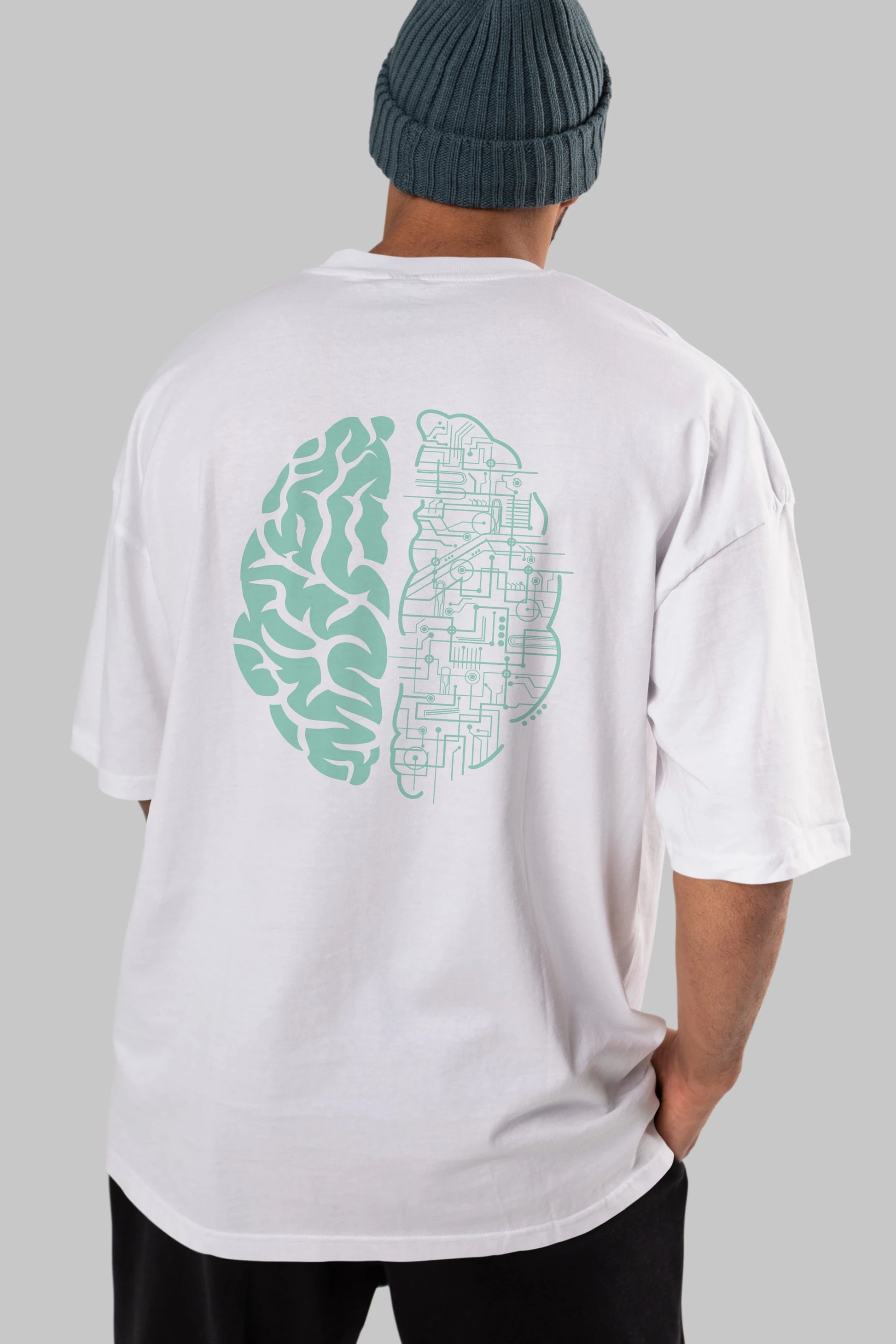 Electric Brain Arka Baskılı Oversize t-shirt %100 pamuk Erkek Kadın Unisex