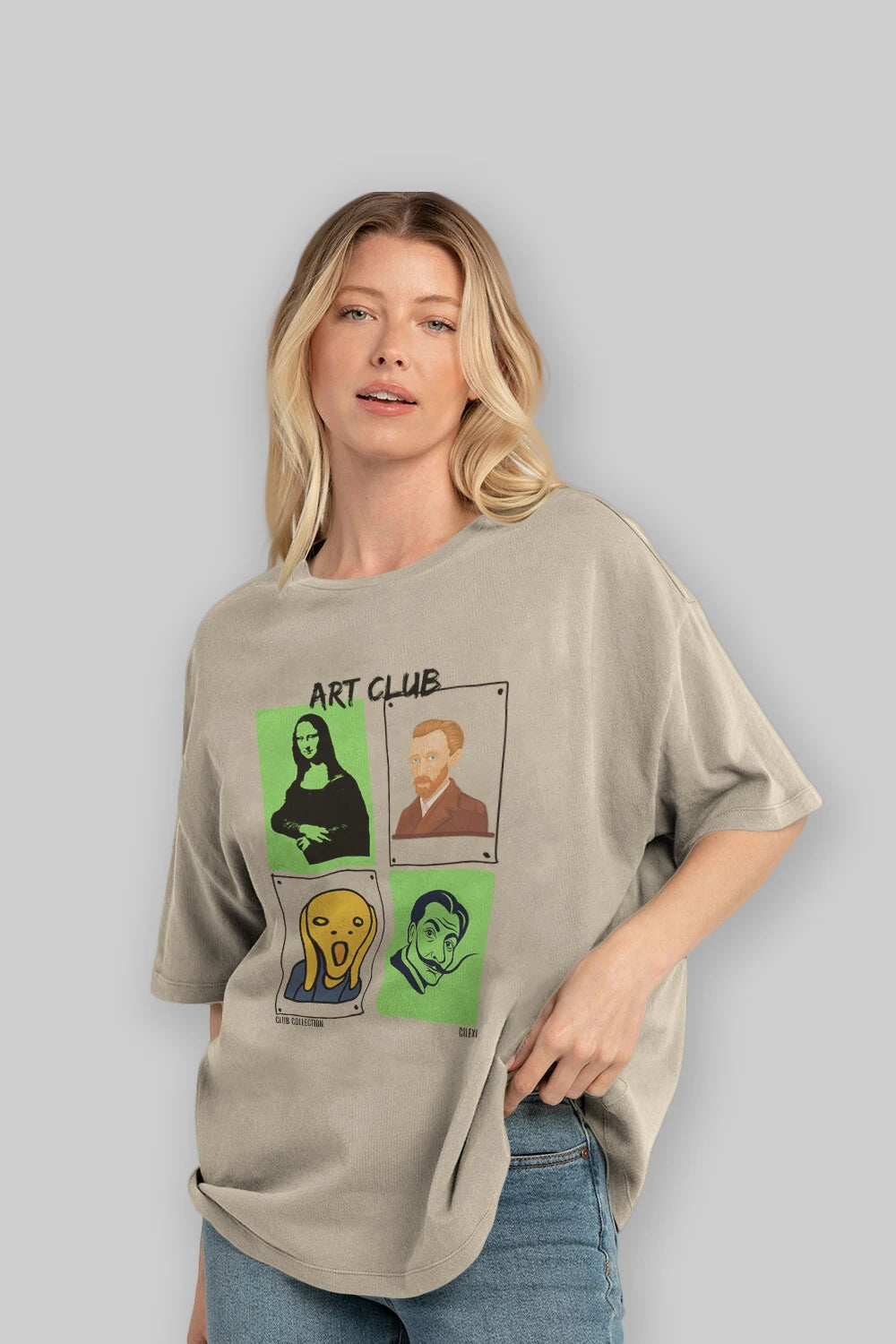 Art Club ön Baskılı Oversize t-shirt Erkek Kadın %100 Pamuk Bisiklet Yaka tişort