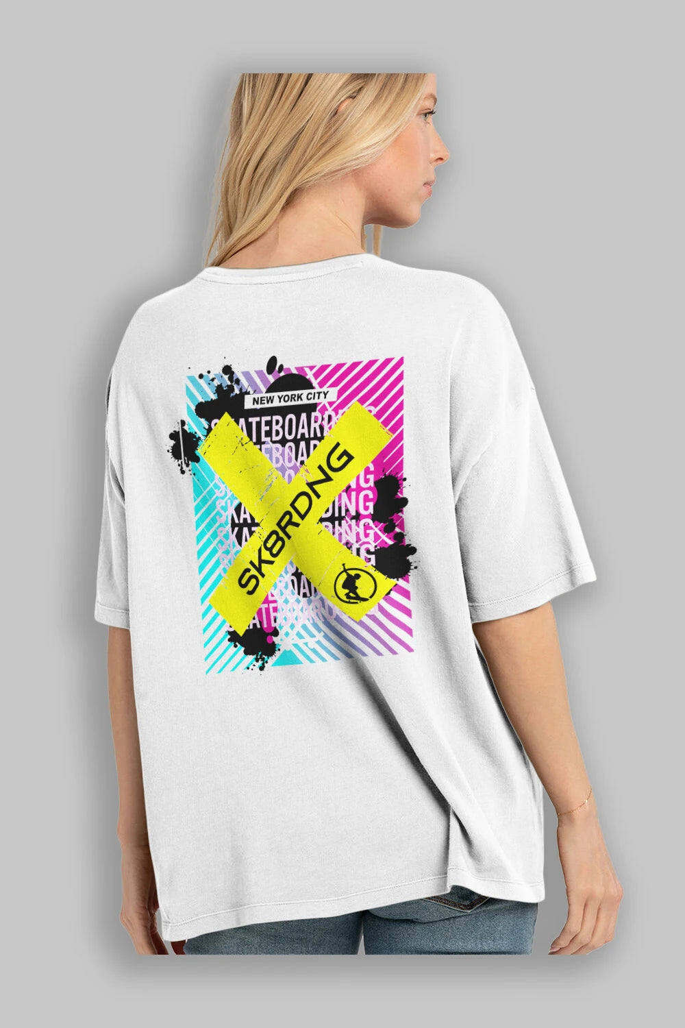 Skatebording Arka Baskılı Oversize t-shirt Erkek Kadın Unisex