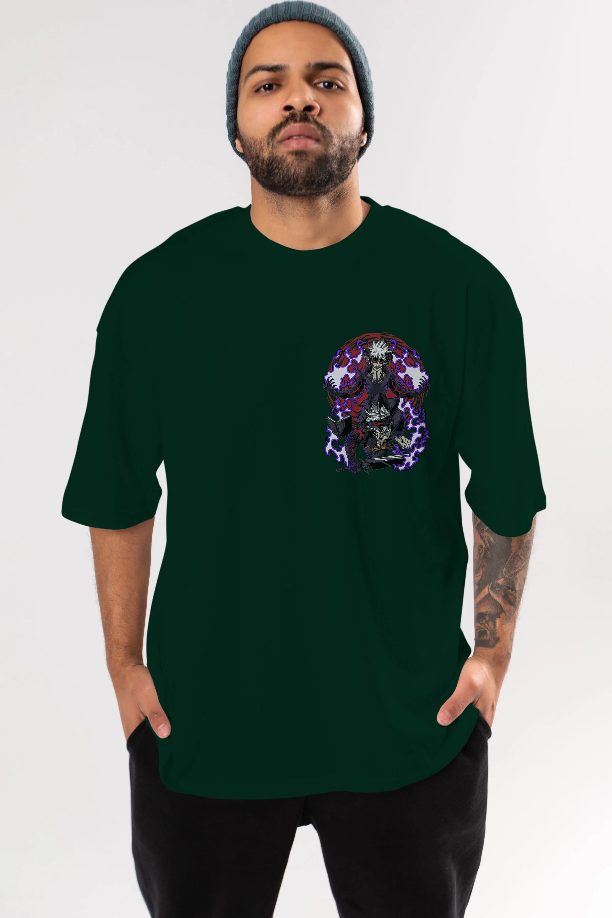 BLACK CLOVER DEVIL UNION Ön Sol Baskılı Oversize t-shirt Erkek Kadın Unisex %100 Pamuk Bisiklet Yaka tişort