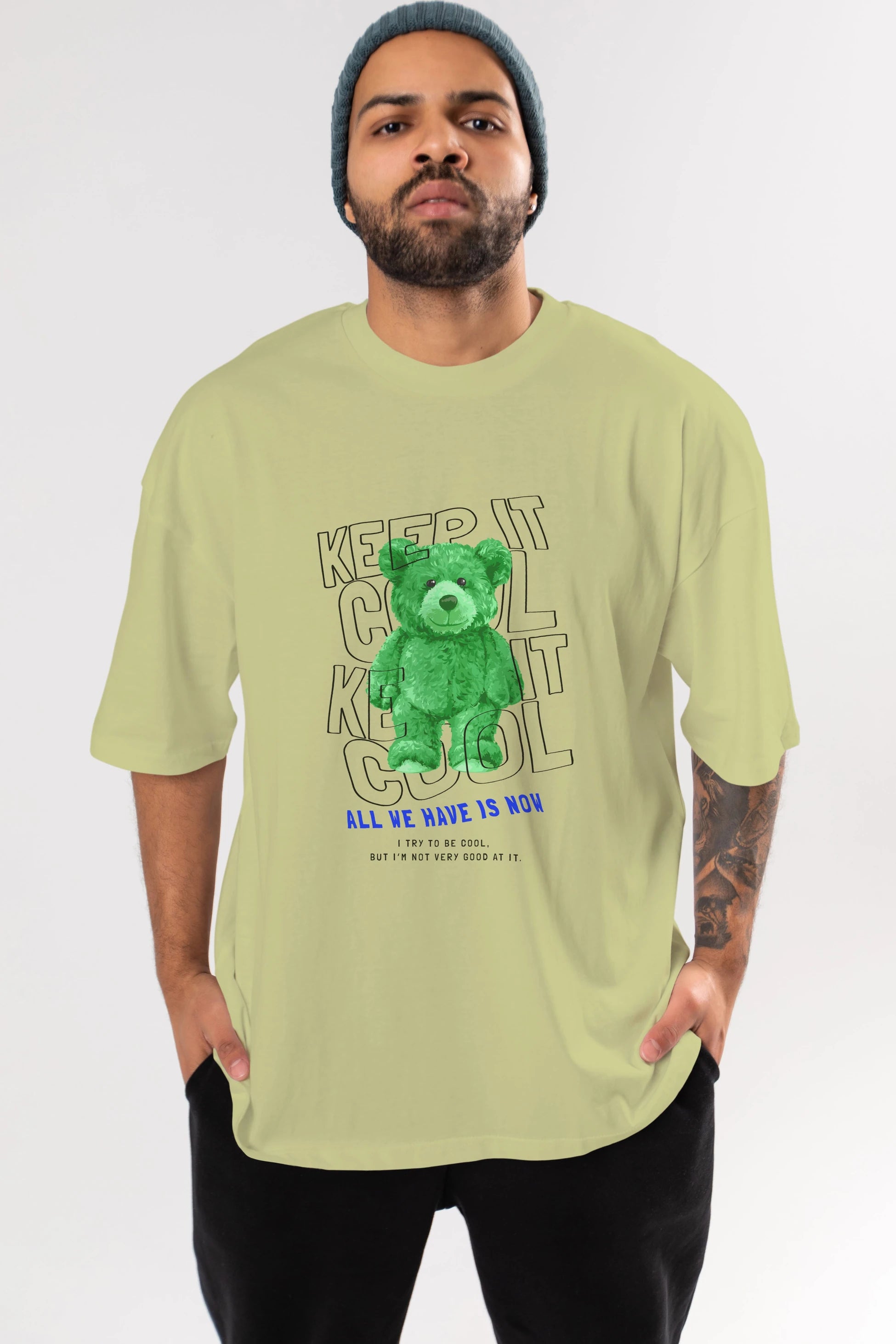 Keep it Cool Bear Ön Baskılı Oversize t-shirt Erkek Kadın Unisex