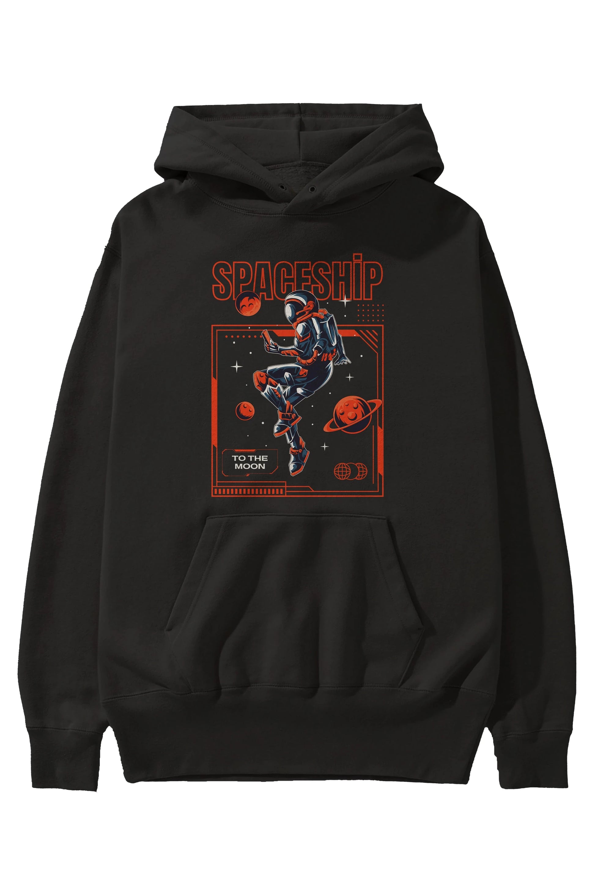 Spaceship Ön Baskılı Oversize Hoodie Kapüşonlu Sweatshirt Erkek Kadın Unisex