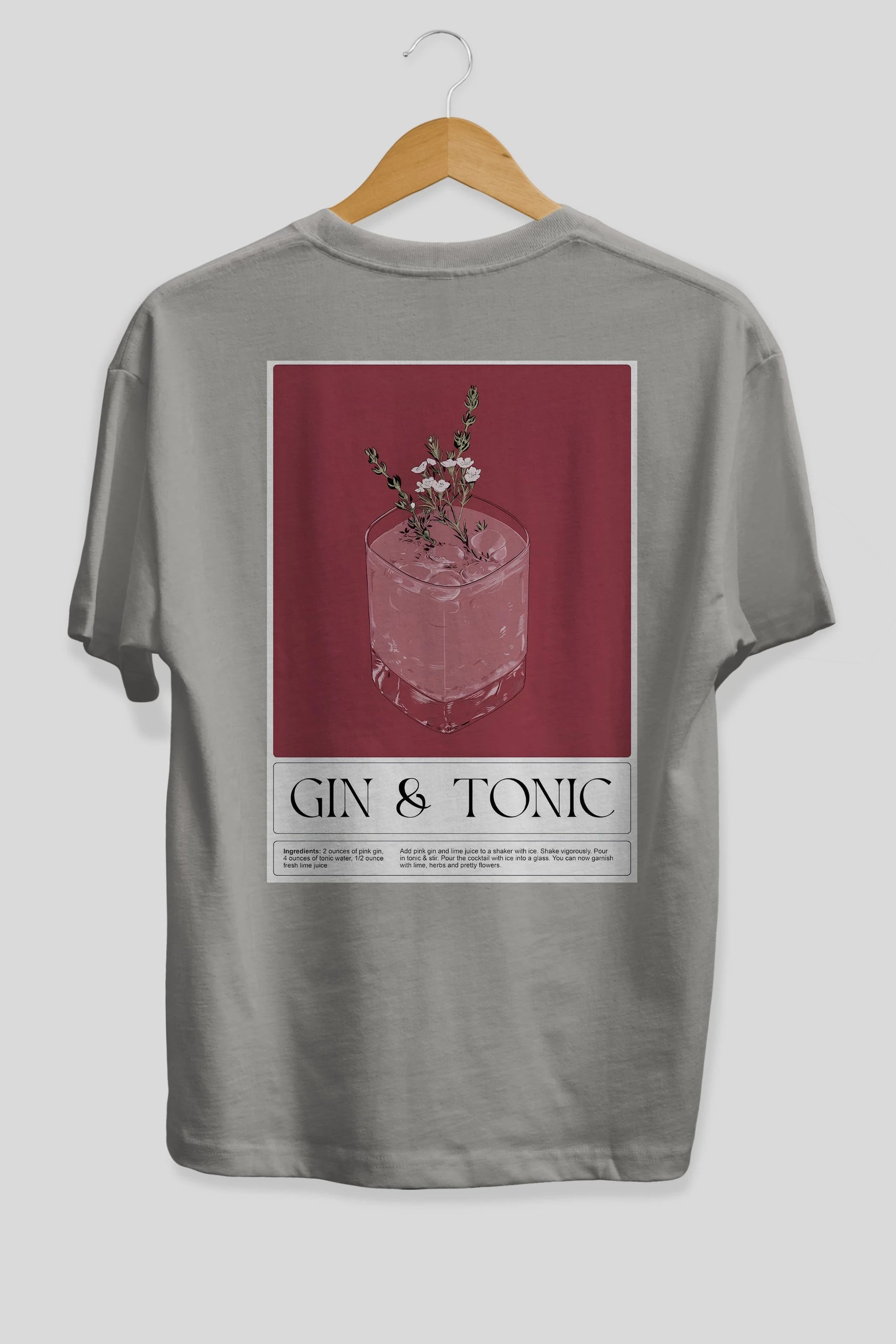 Gin Tonic 4 Arka Baskılı Oversize t-shirt Erkek Kadın Unisex %100 Pamuk Bisiklet Yaka tişort